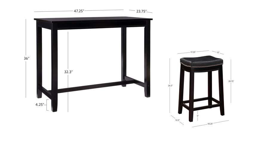 Linon Claridge Three Piece Counter Set, Black, large