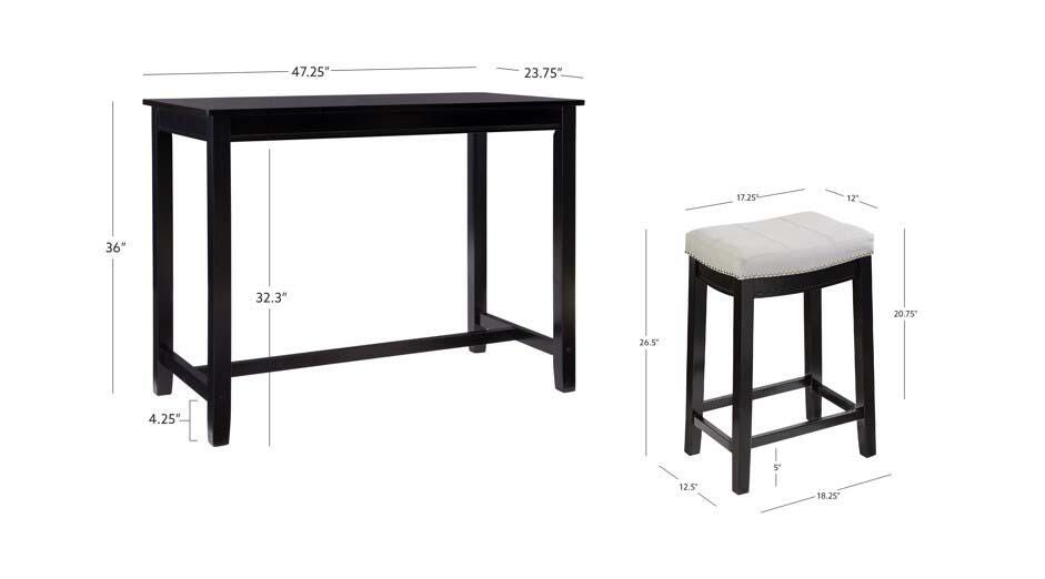 Linon Claridge Three Piece Counter Set, Gray, large
