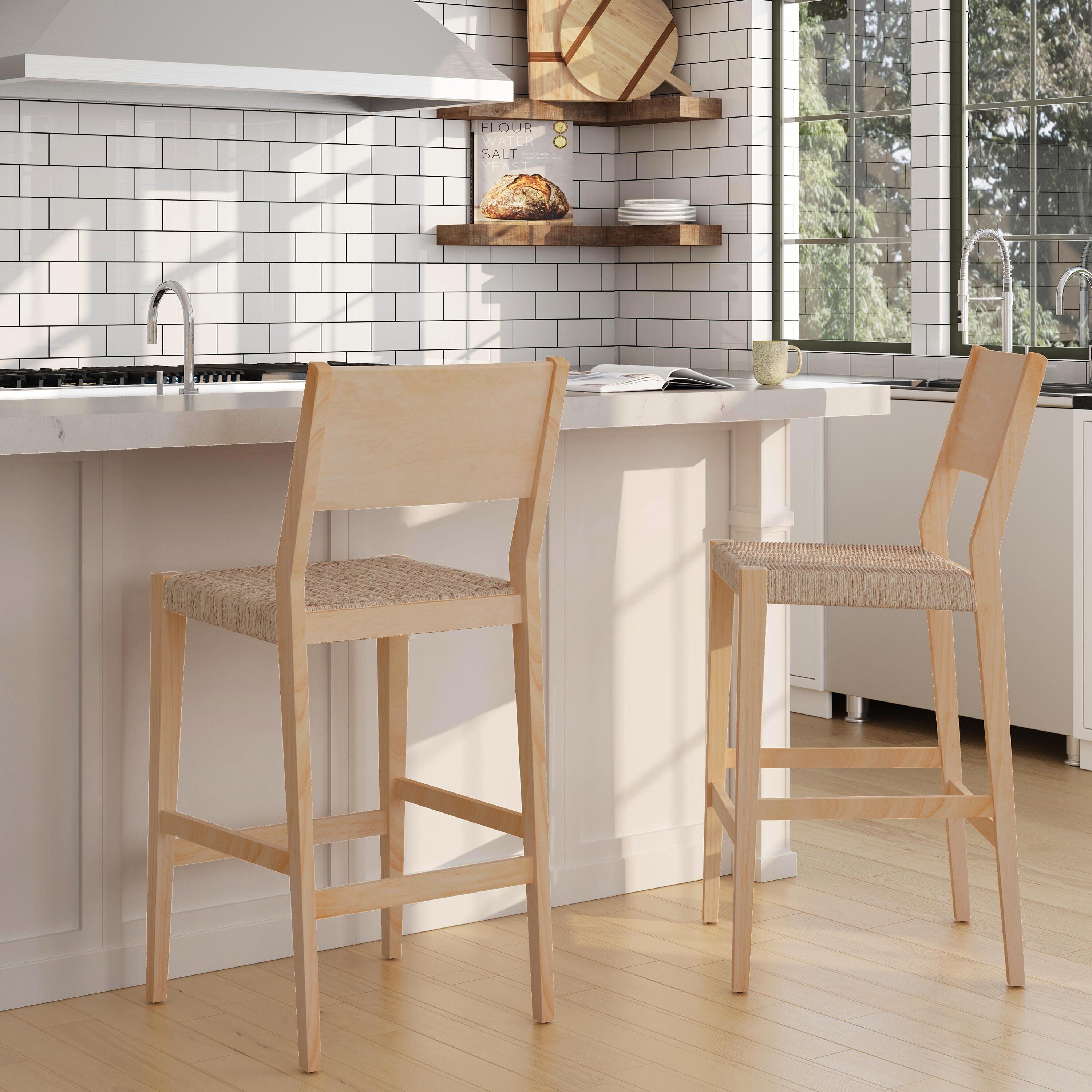 Linon Farren Barstools (Set of 2), Natural, large