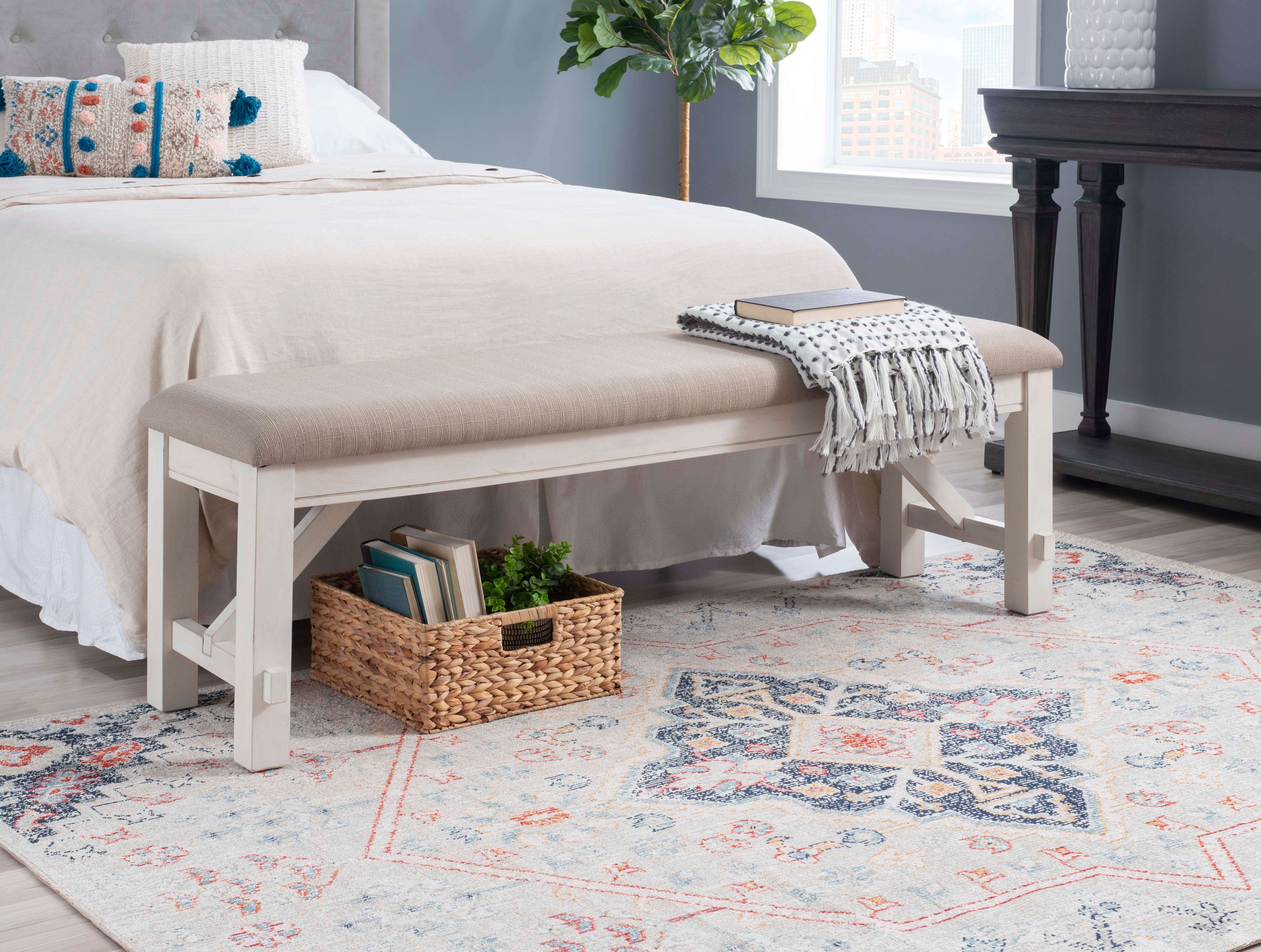 Linon Benton Dining Bench, Smokey White, large