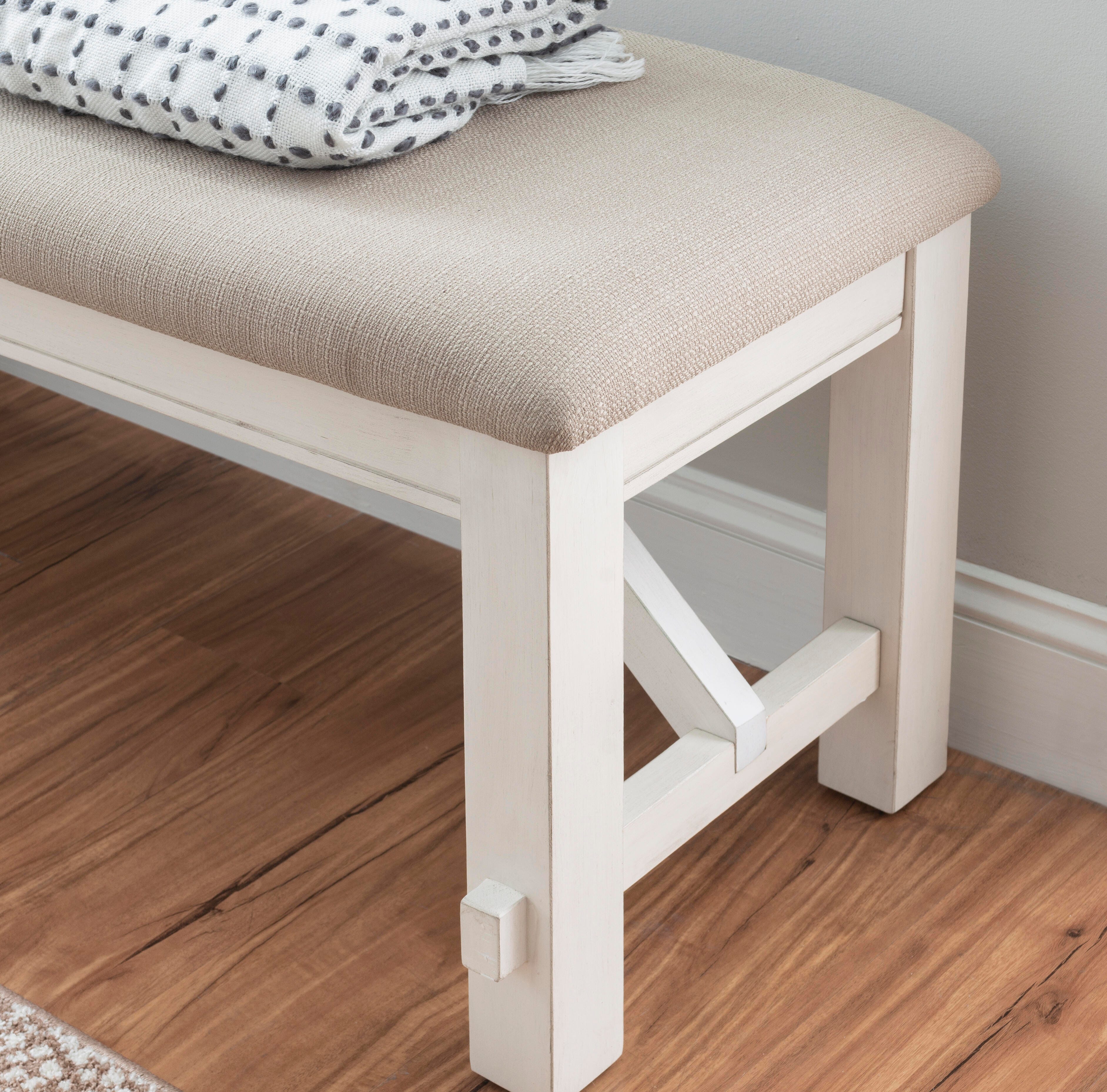 Linon Benton Dining Bench, Smokey White, large
