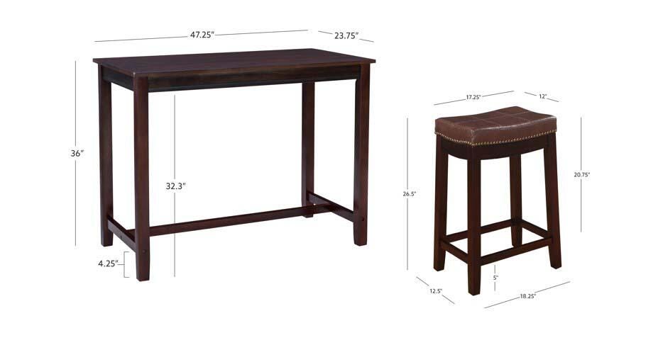 Linon Claridge Three Piece Counter Set, Brown, large