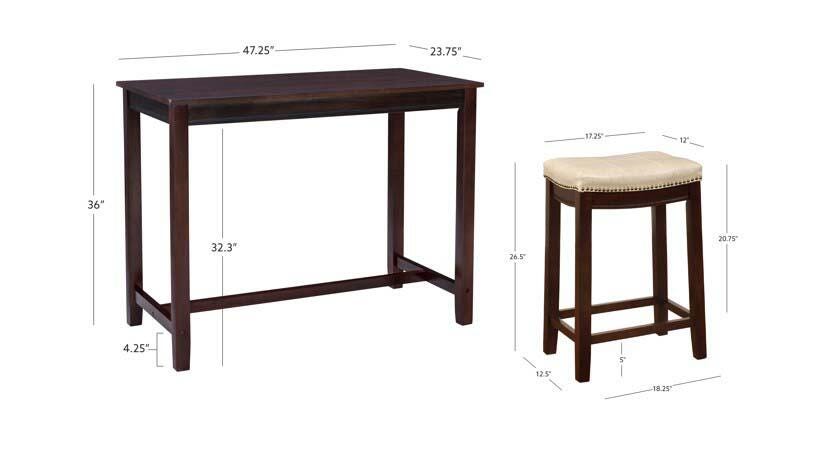 Linon Claridge Three Piece Counter Set, Tan/Brown, large
