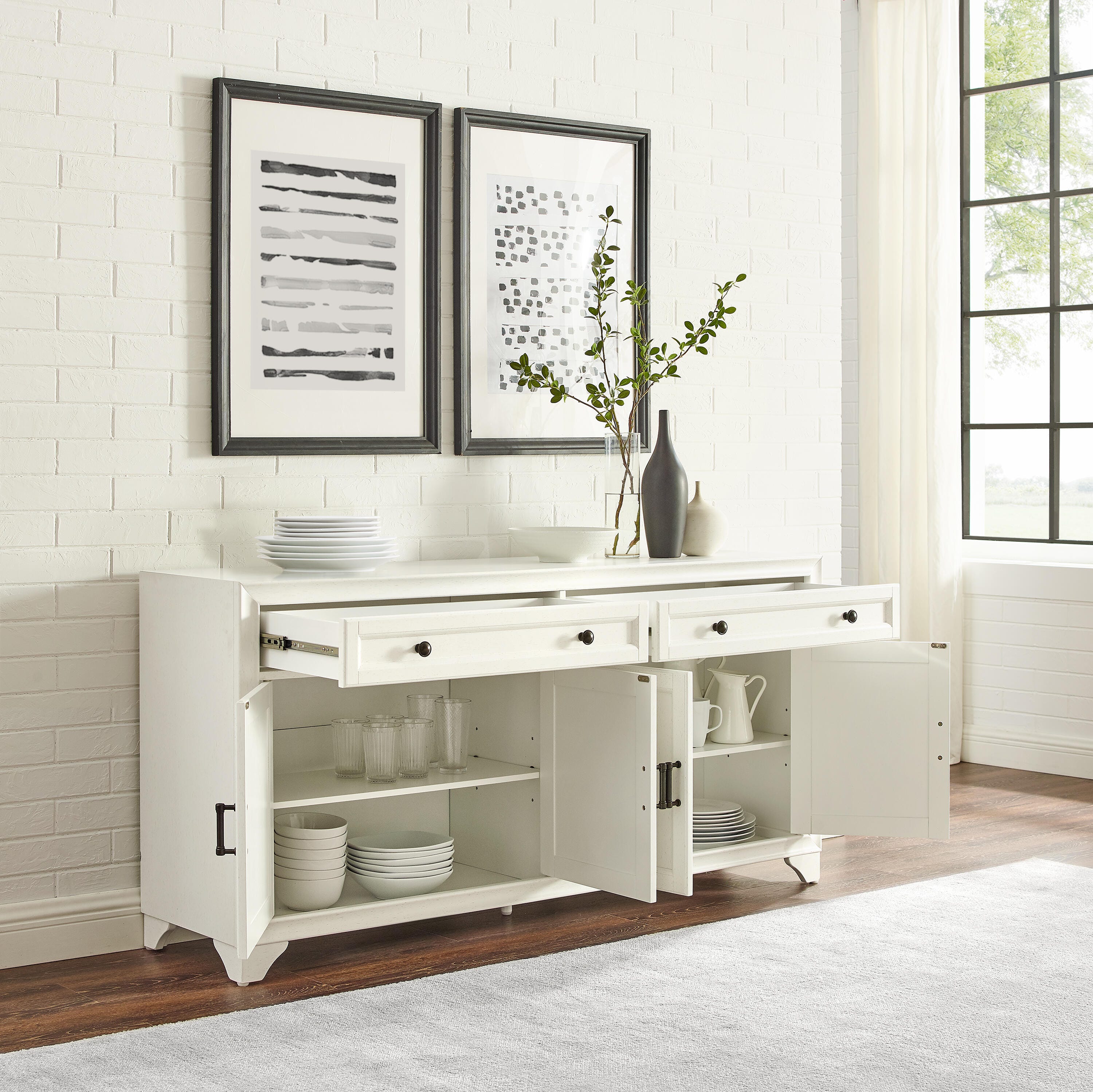 Tara Sideboard, Distressed White, large