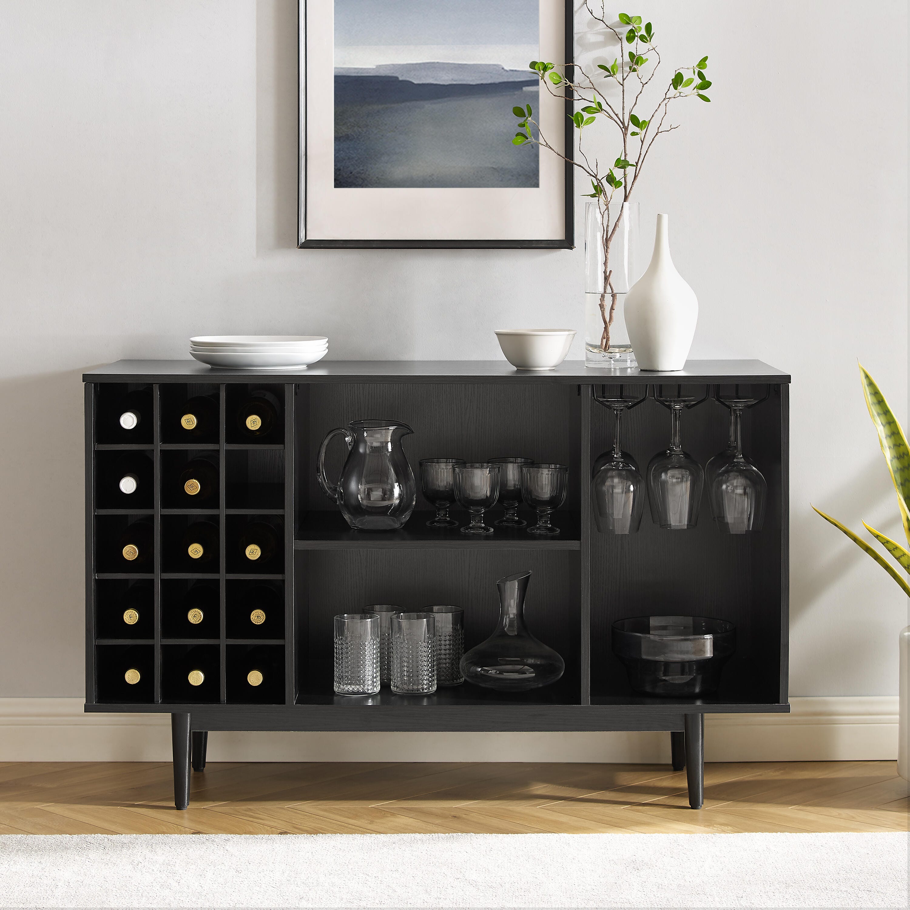 Liam Wine Storage Sideboard, Black, large