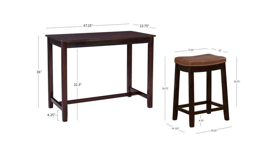Linon Claridge Three Piece Counter Set, Light Brown, large