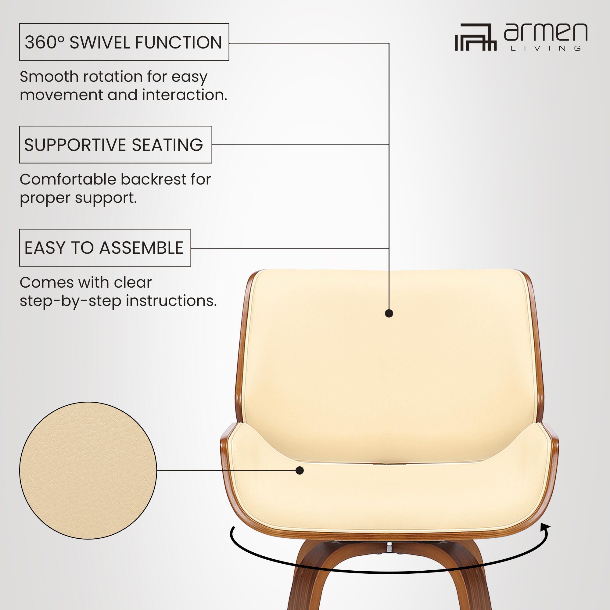 Tyler Bar Stool, Cream, large