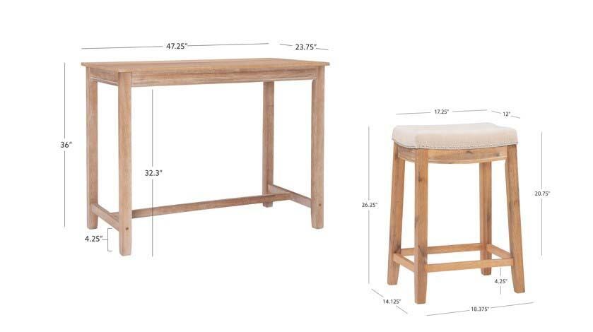 Linon Claridge Three Piece Counter Set, Natural, large