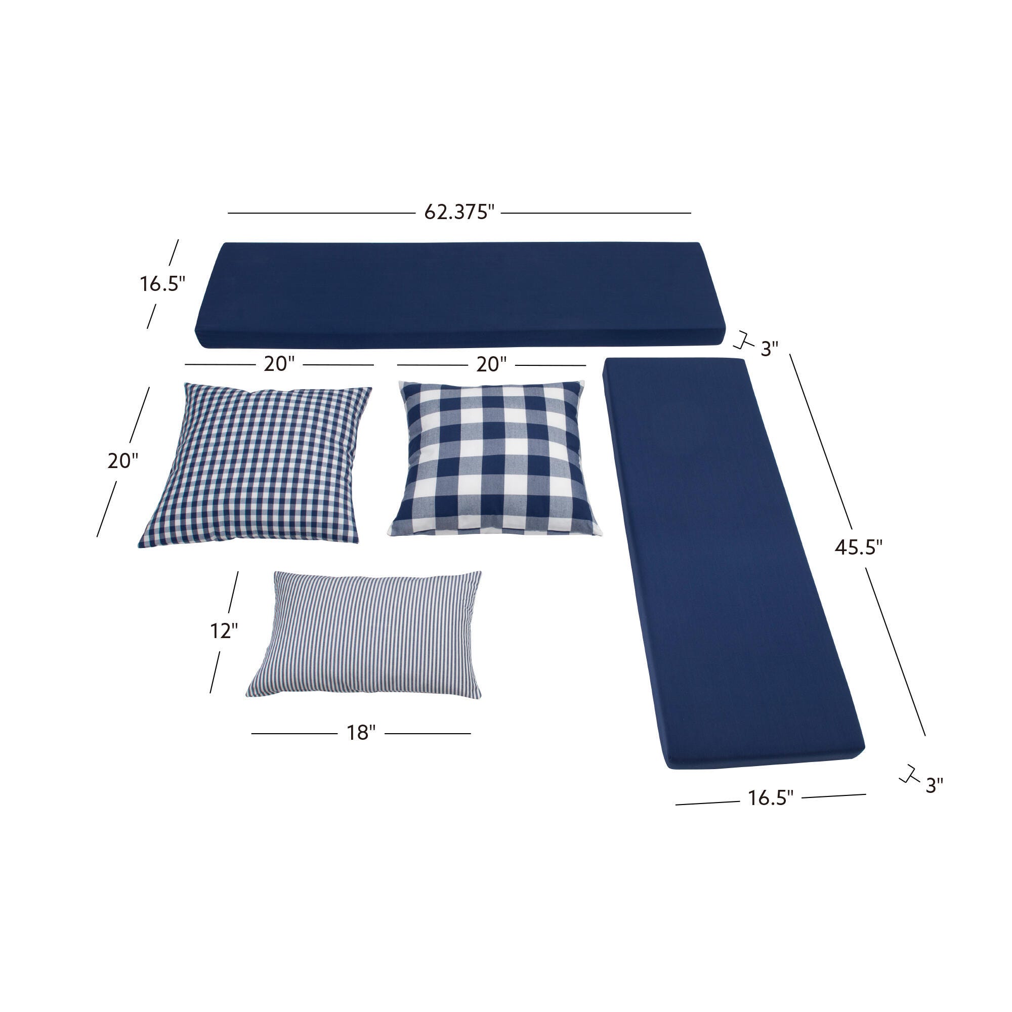 Linon Landin Nook Five Piece Cushion Set, Navy, large