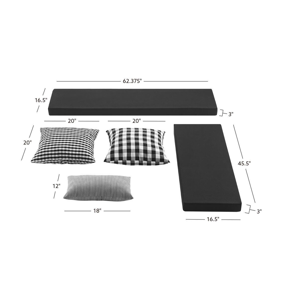 Linon Landin Nook Five Piece Cushion Set, Black, large