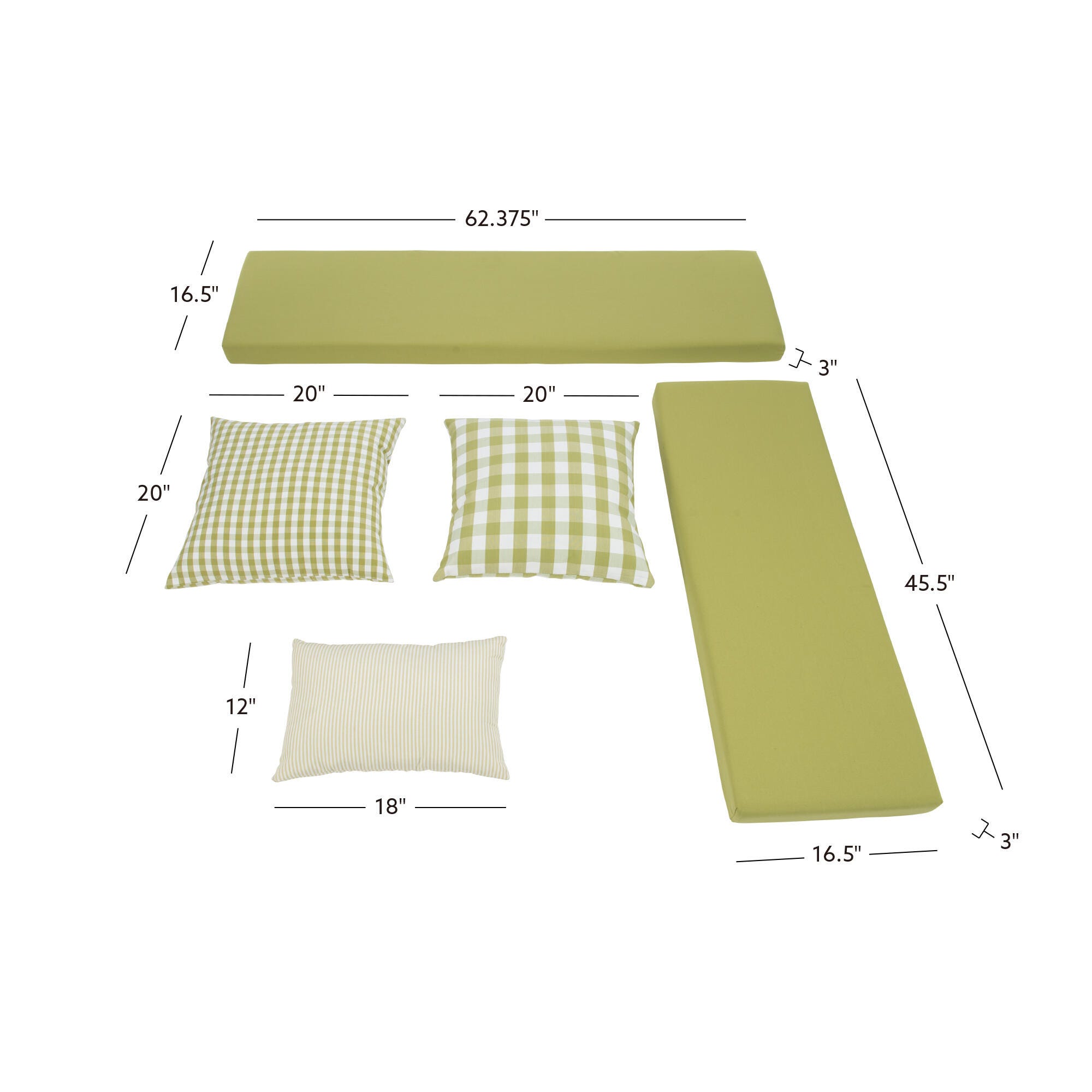 Linon Landin Nook Five Piece Cushion Set, Green, large