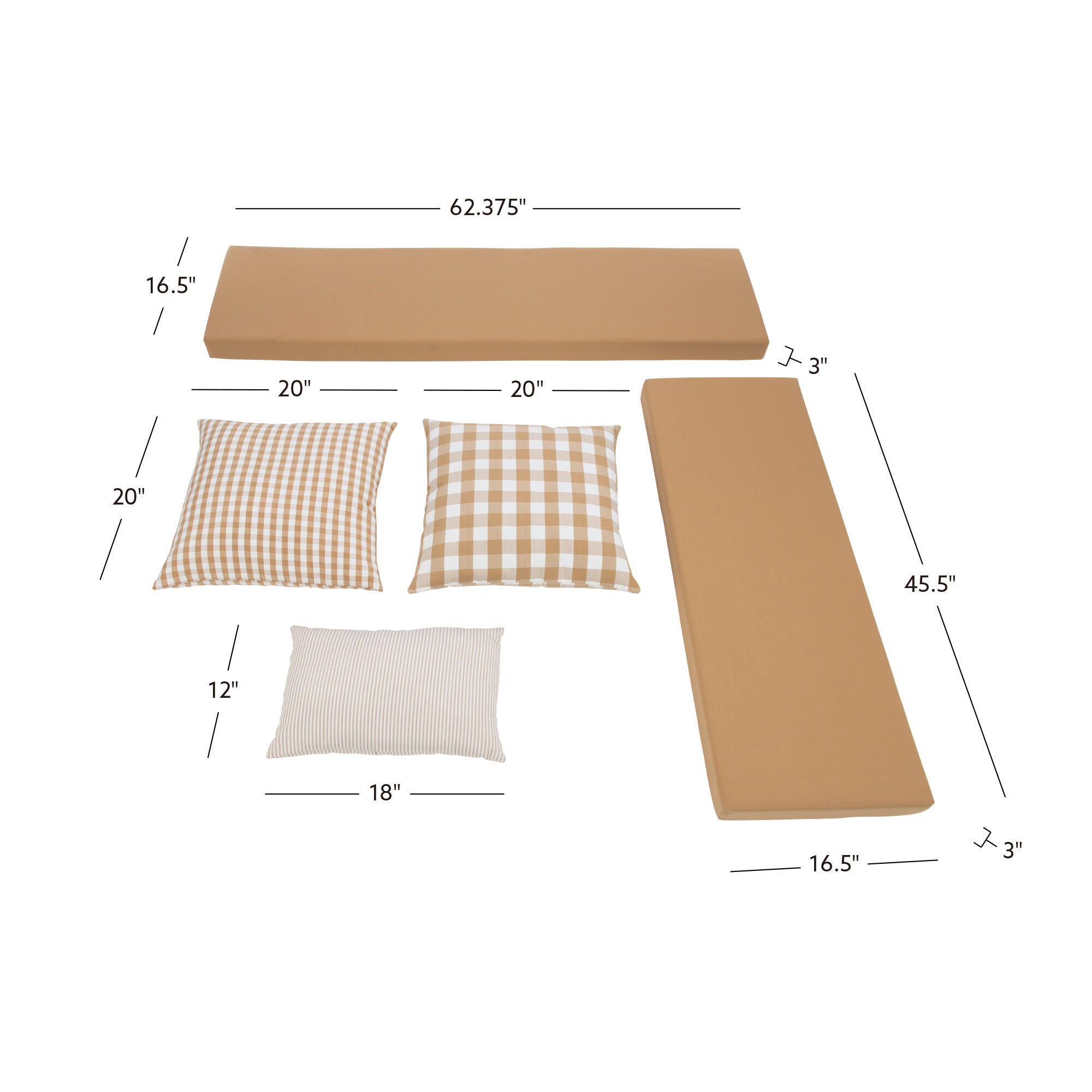 Linon Landin Nook Five Piece Cushion Set, Beige, large