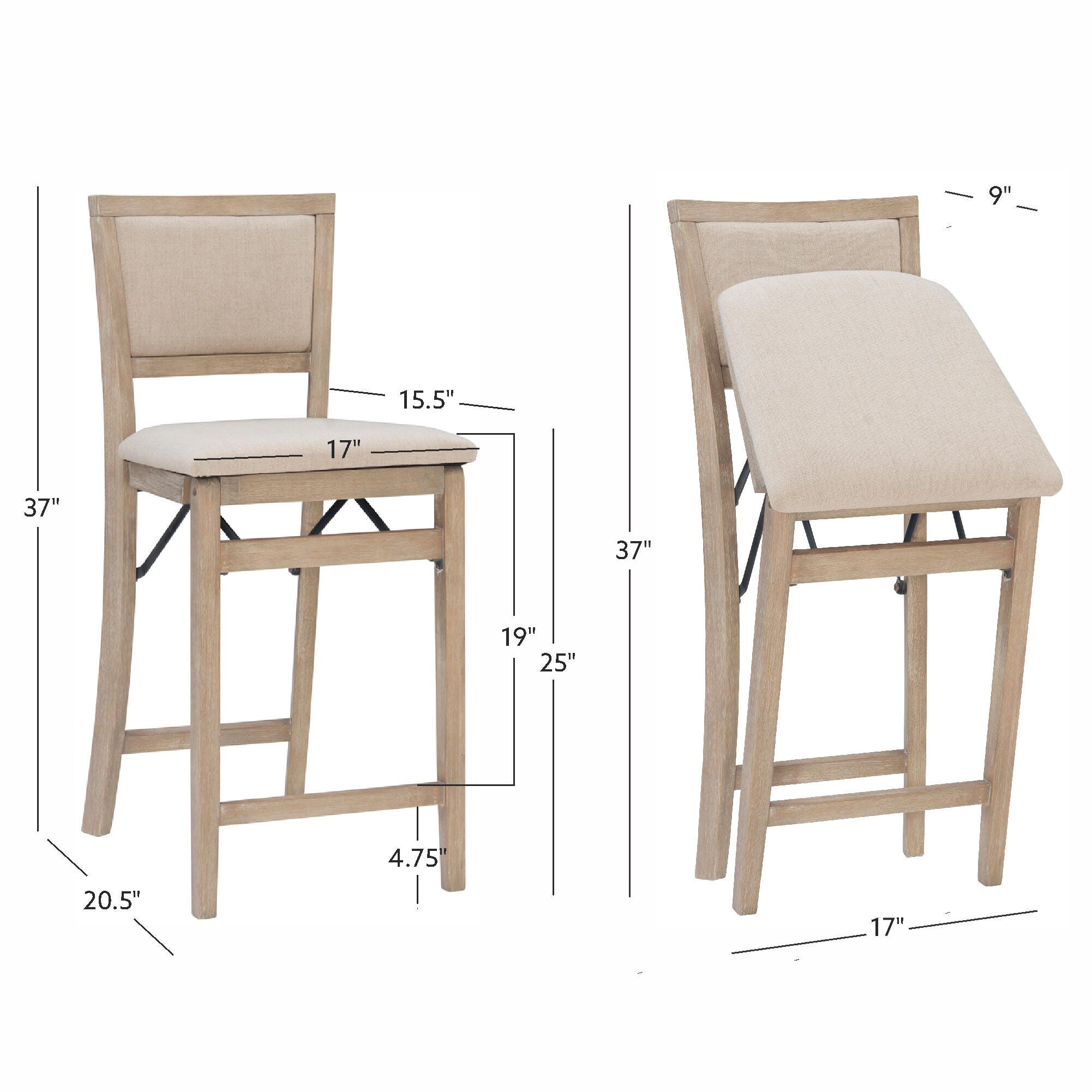 Linon Marley Pad Back Folding Counter Stool, Gray Wash, large