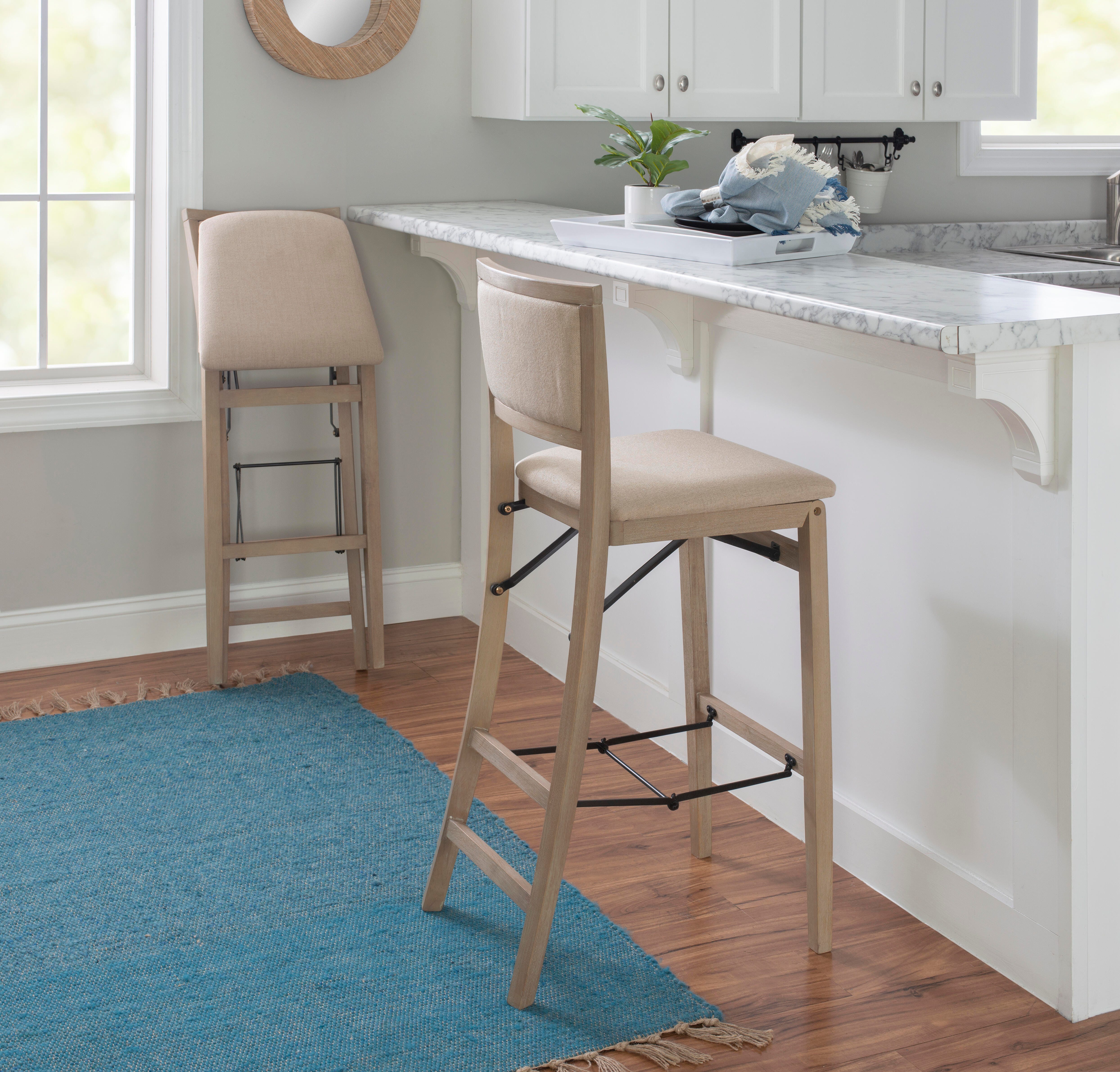 Linon Keira Pad Back Folding Bar Stool, Gray Wash, large