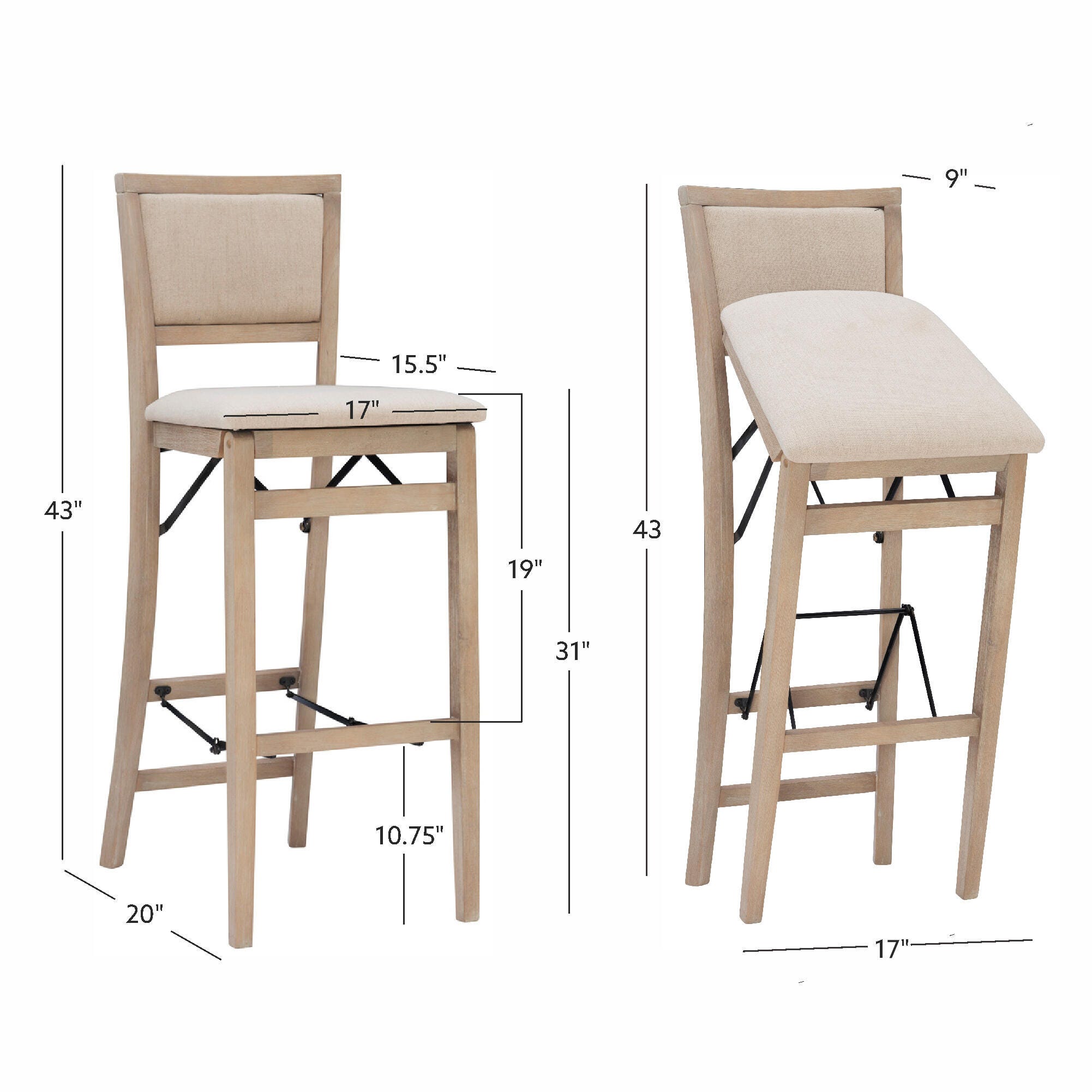 Linon Keira Pad Back Folding Bar Stool, Gray Wash, large