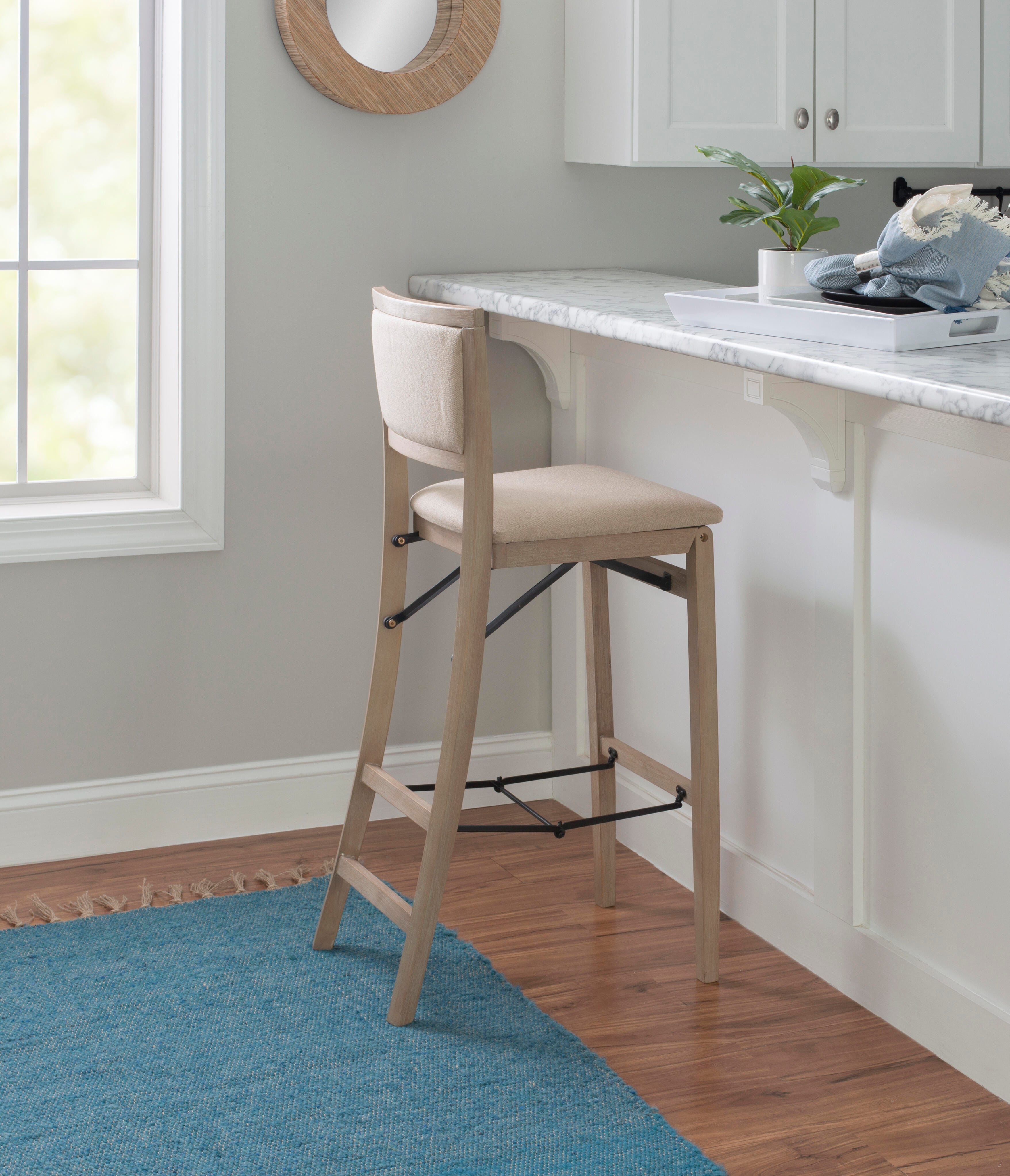 Linon Keira Pad Back Folding Bar Stool, Gray Wash, large
