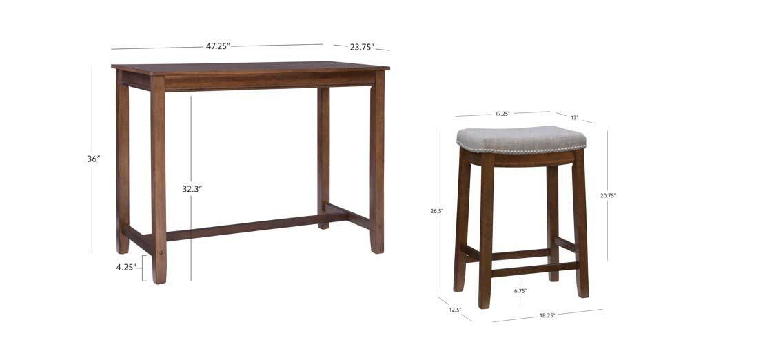 Linon Claridge Three Piece Counter Set, Gray/Brown, large