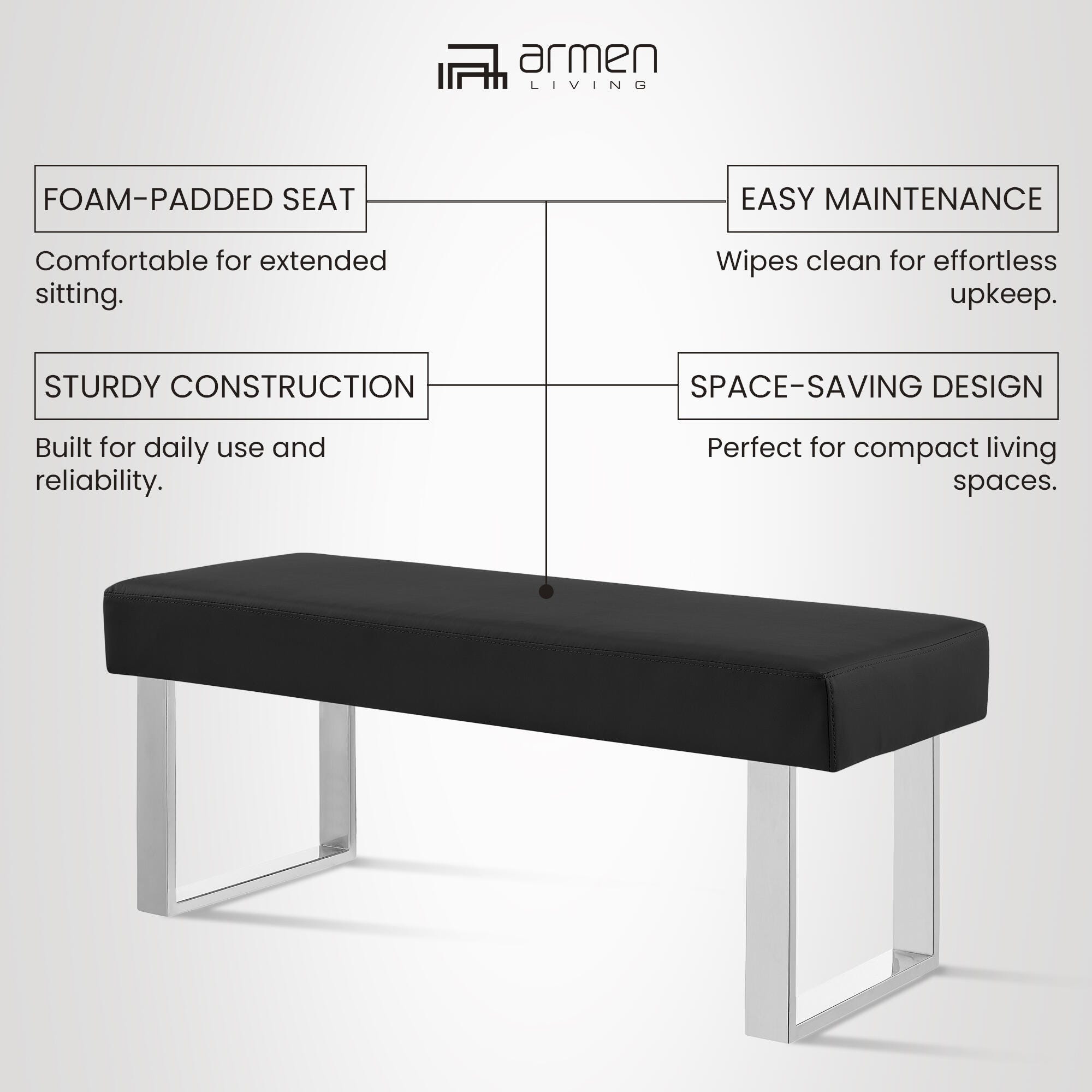 Amanda Dining Bench, Black/Stainless, large