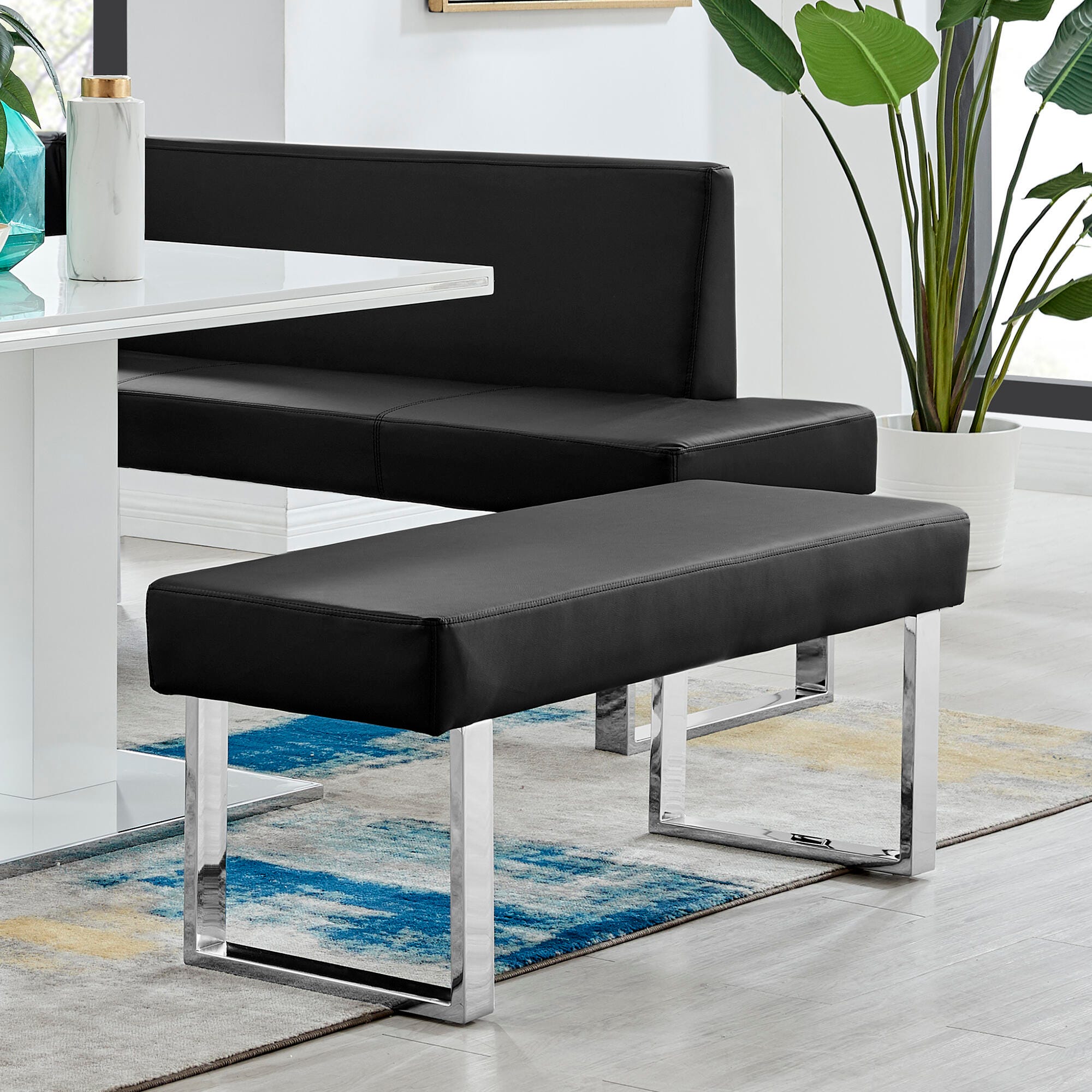 Amanda Dining Bench, Black/Stainless, large