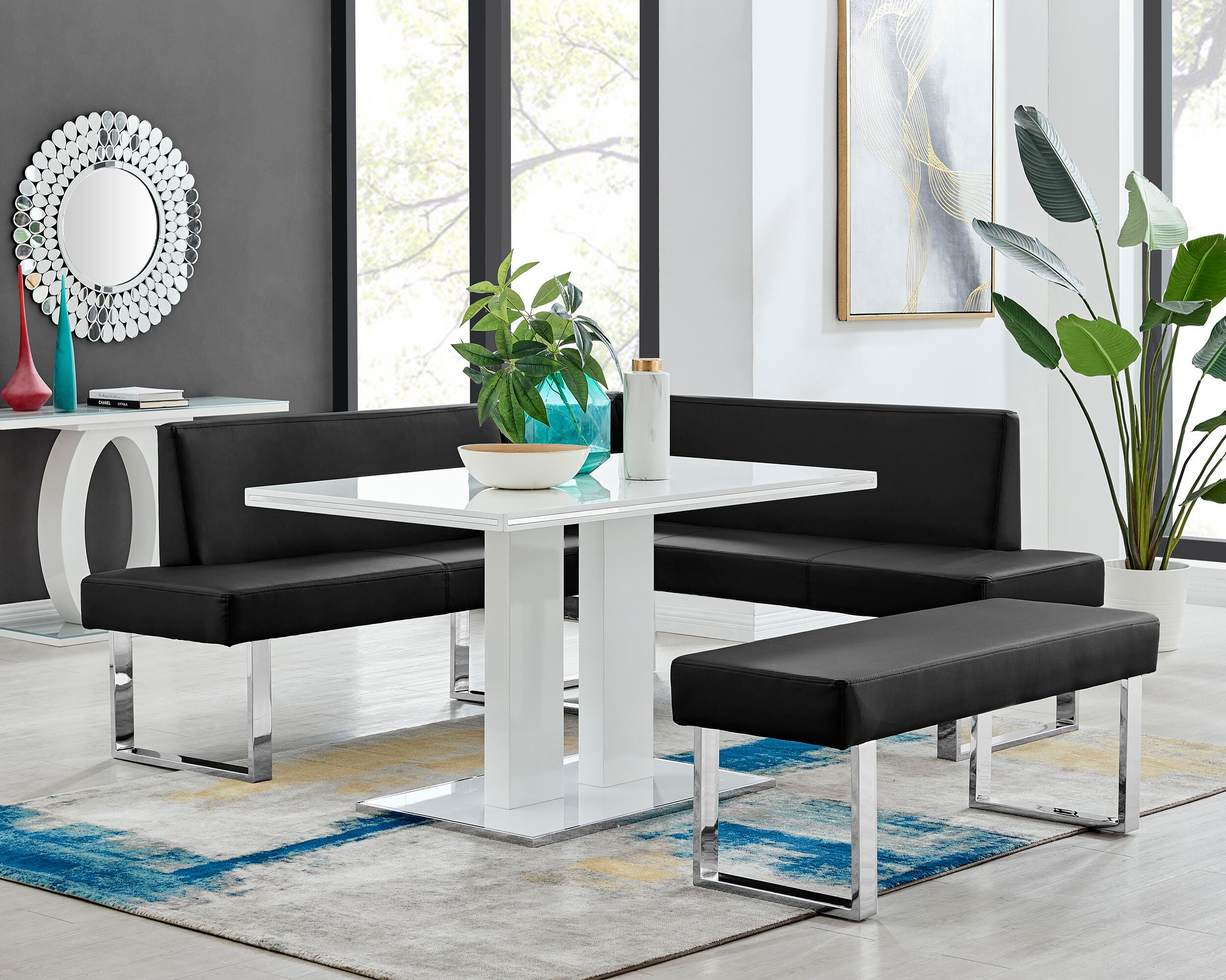 Amanda Dining Bench, Black/Stainless, large