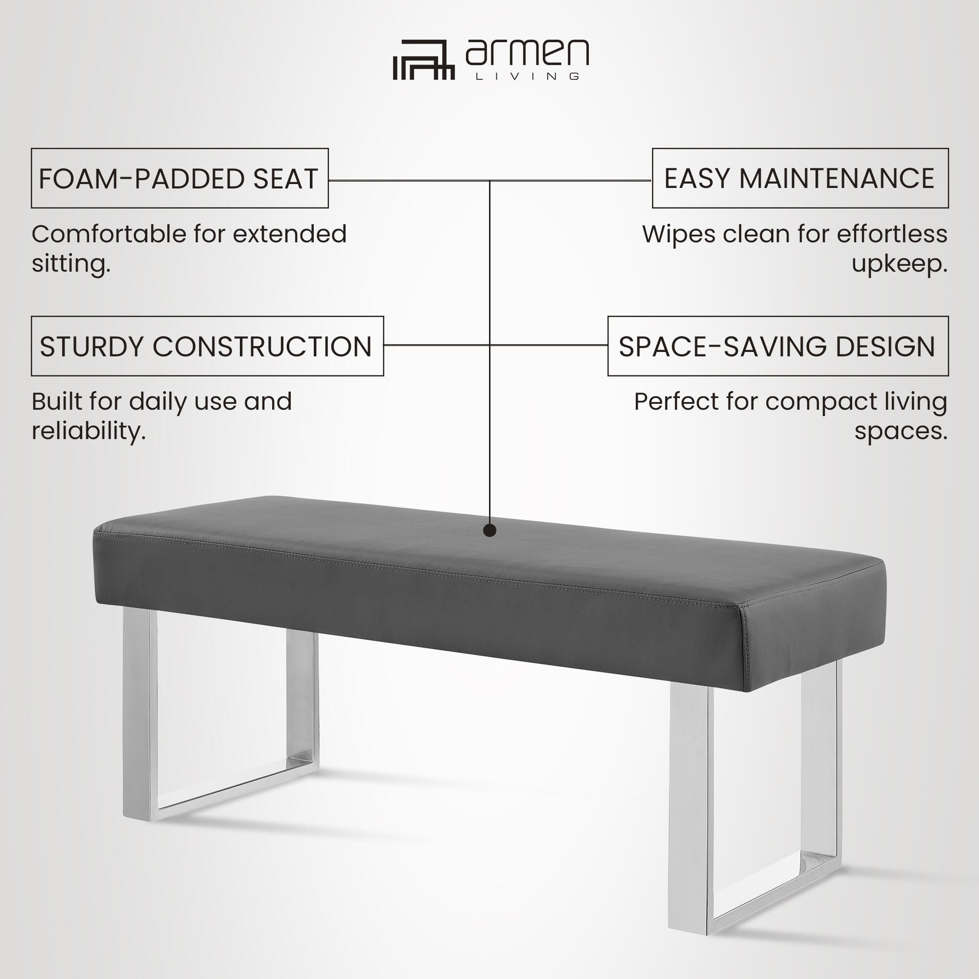 Amanda Dining Bench, Gray/Chrome, large
