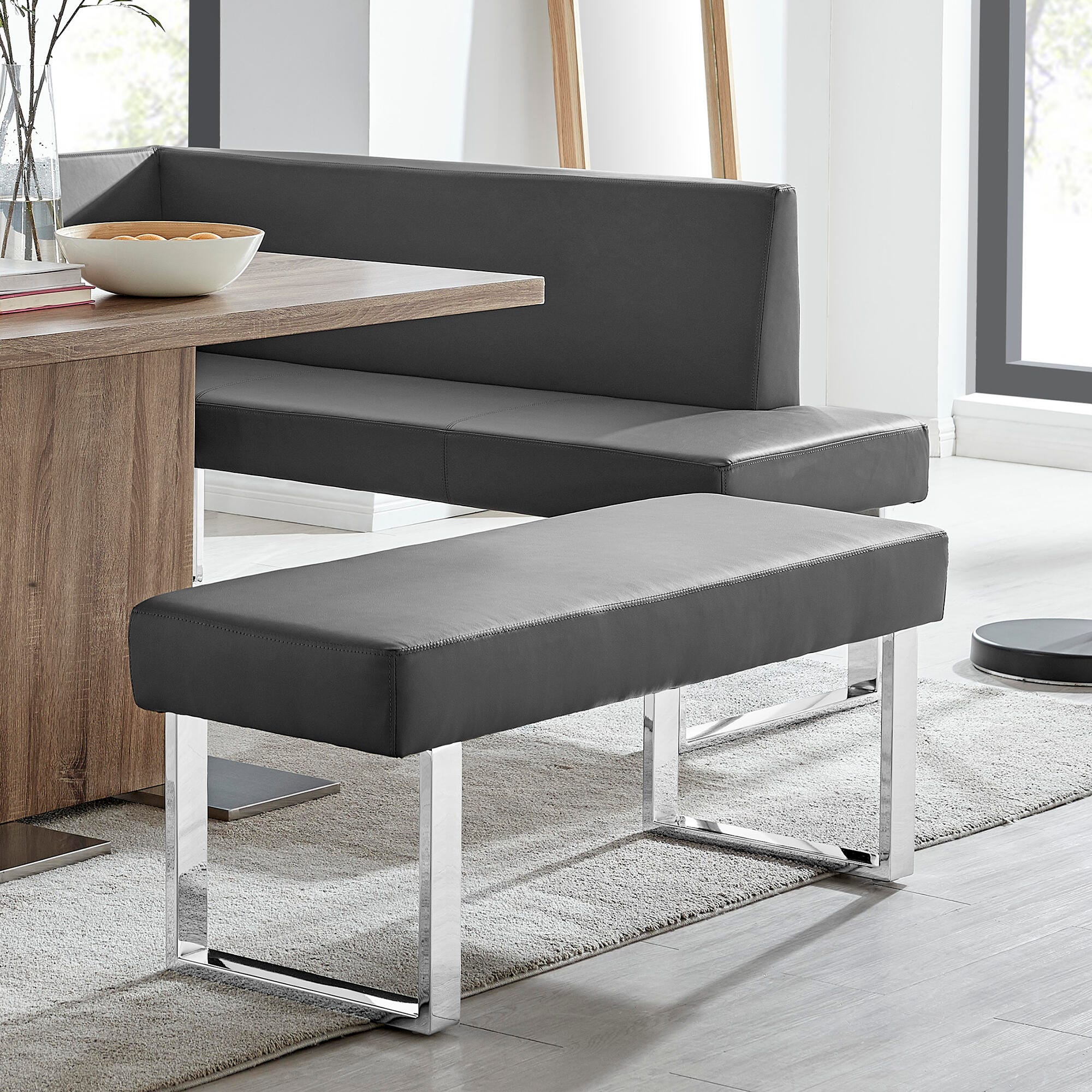 Amanda Dining Bench, Gray/Chrome, large