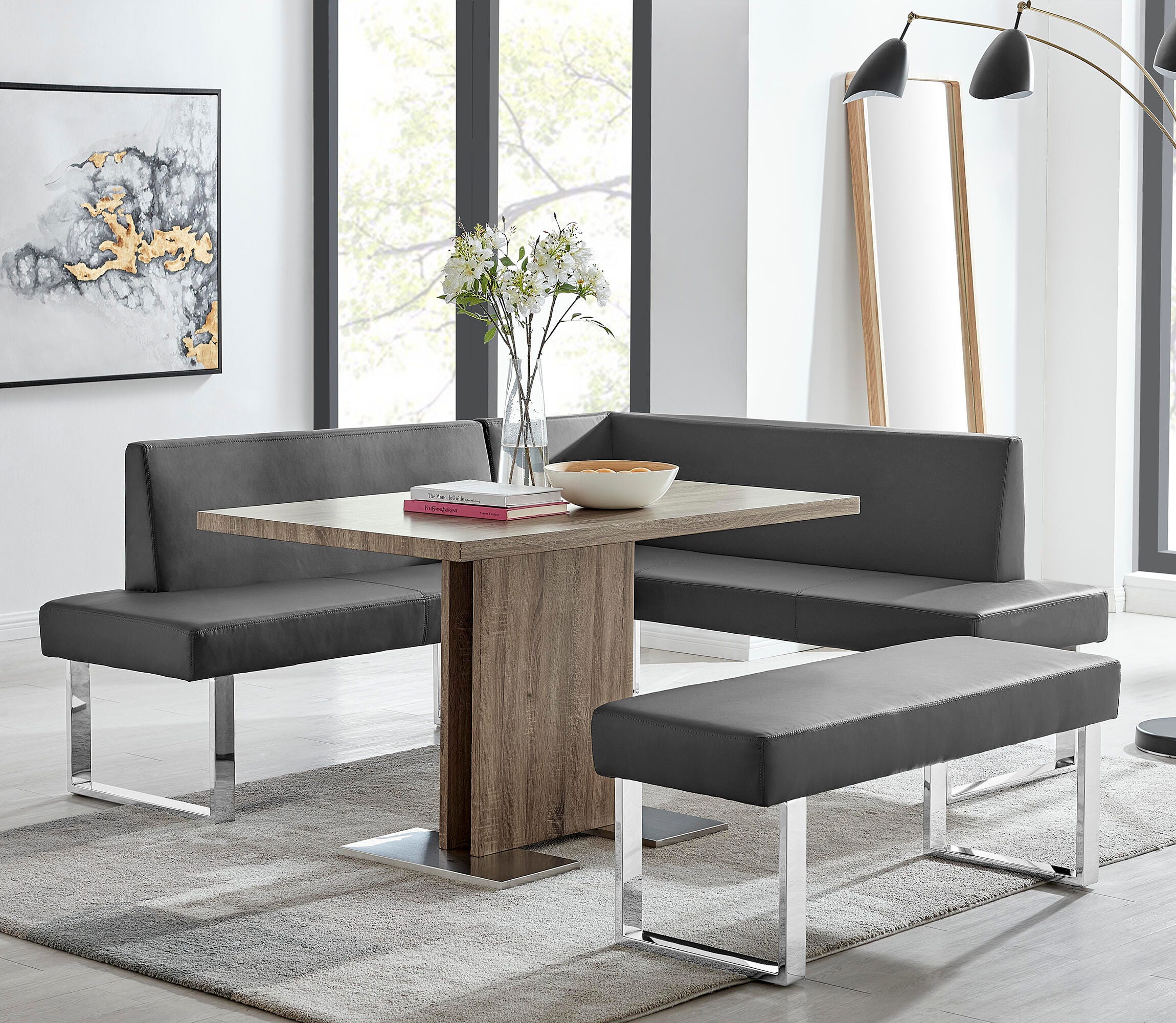 Amanda Dining Bench, Gray/Chrome, large