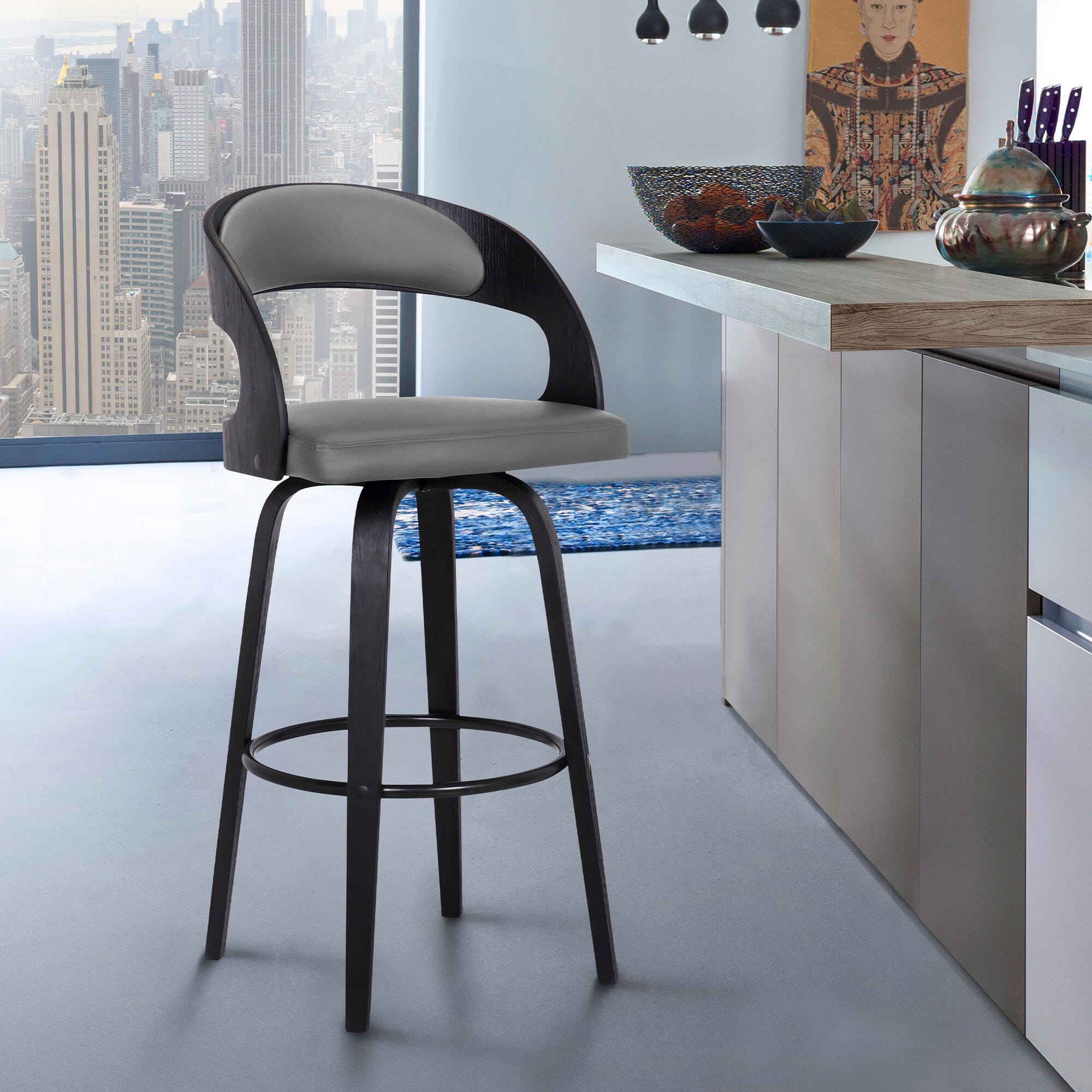 Shelly Barstool, Gray/Black, large