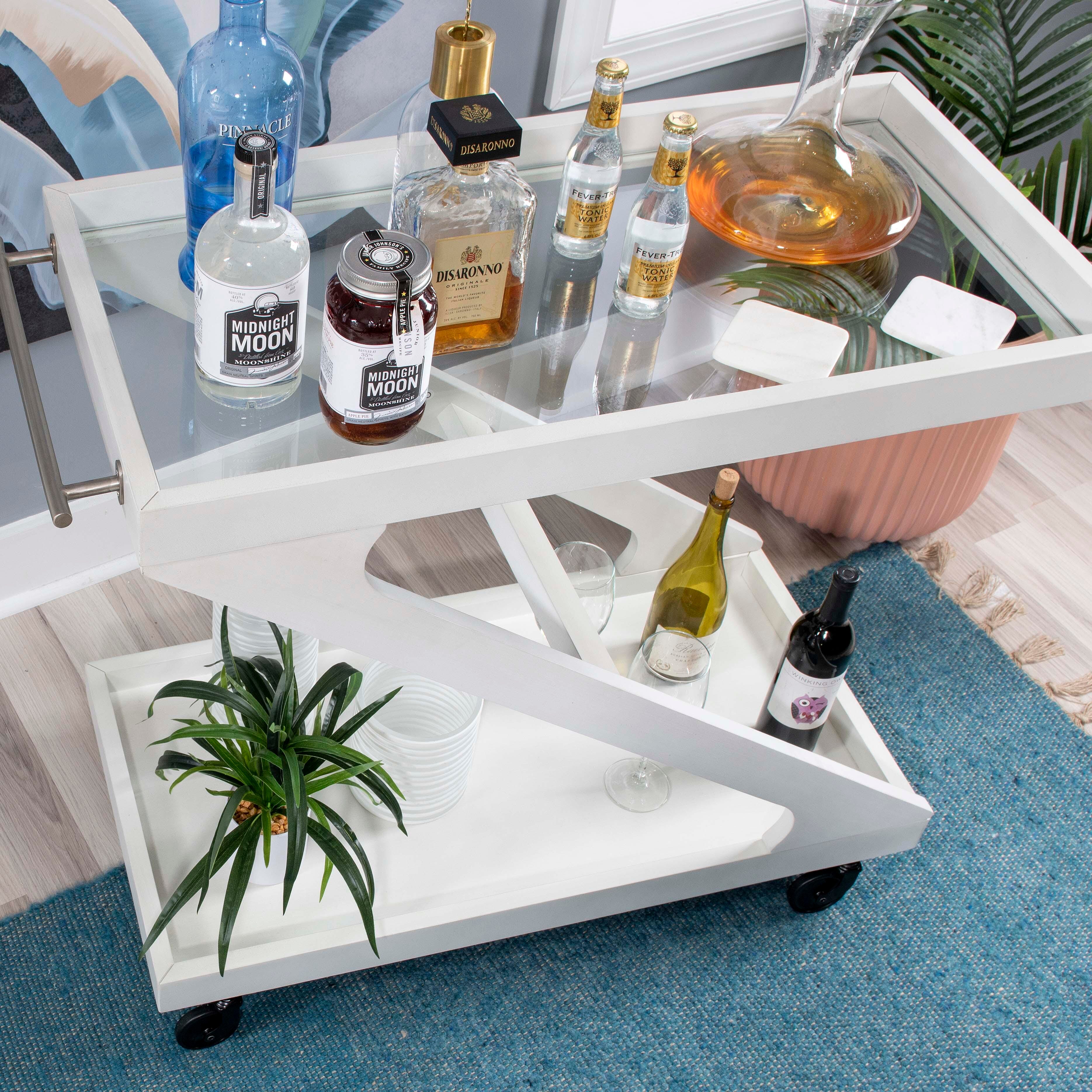 Linon Willie Wille Bar Cart, Antique White, large