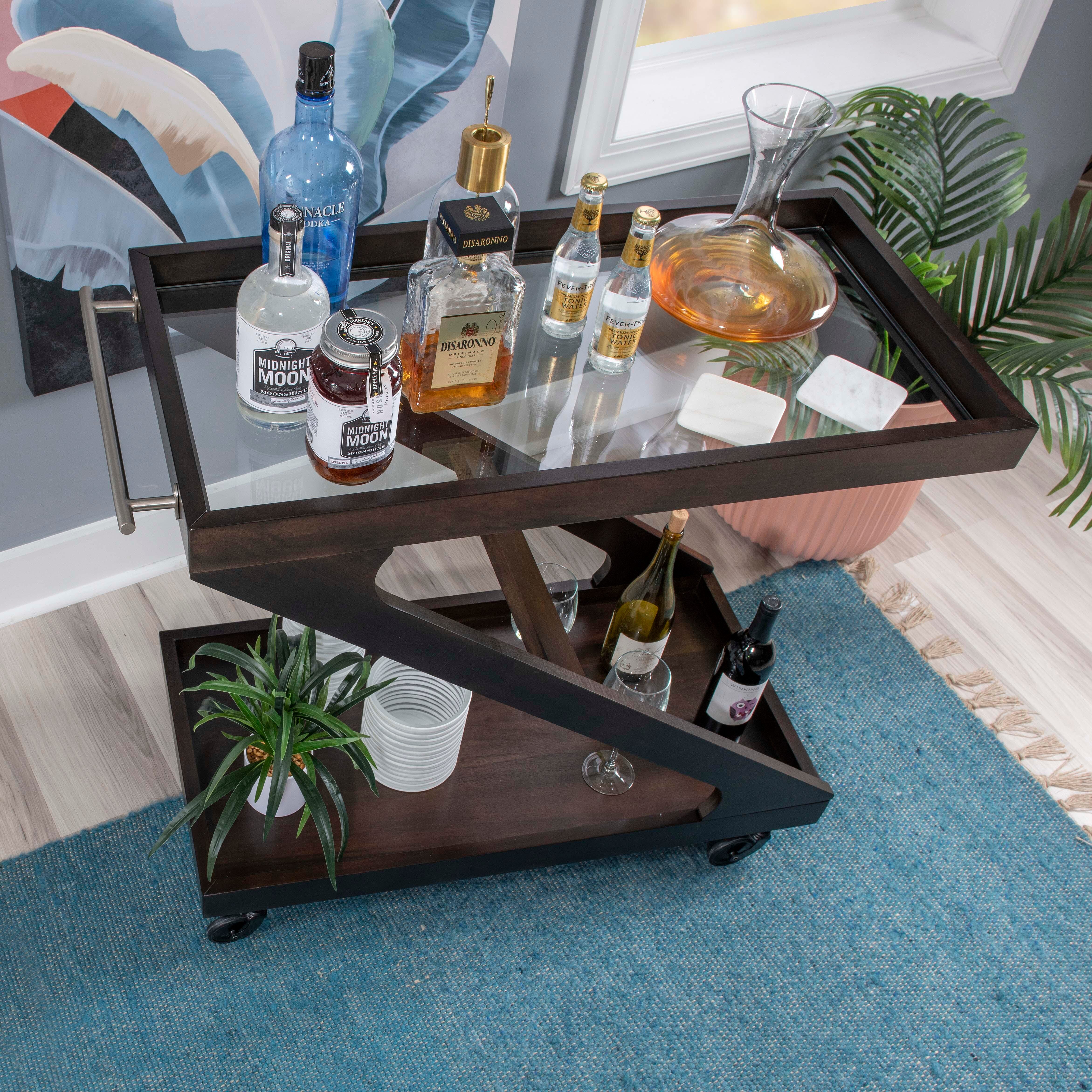 Linon Willie Wille Bar Cart, Umber, large