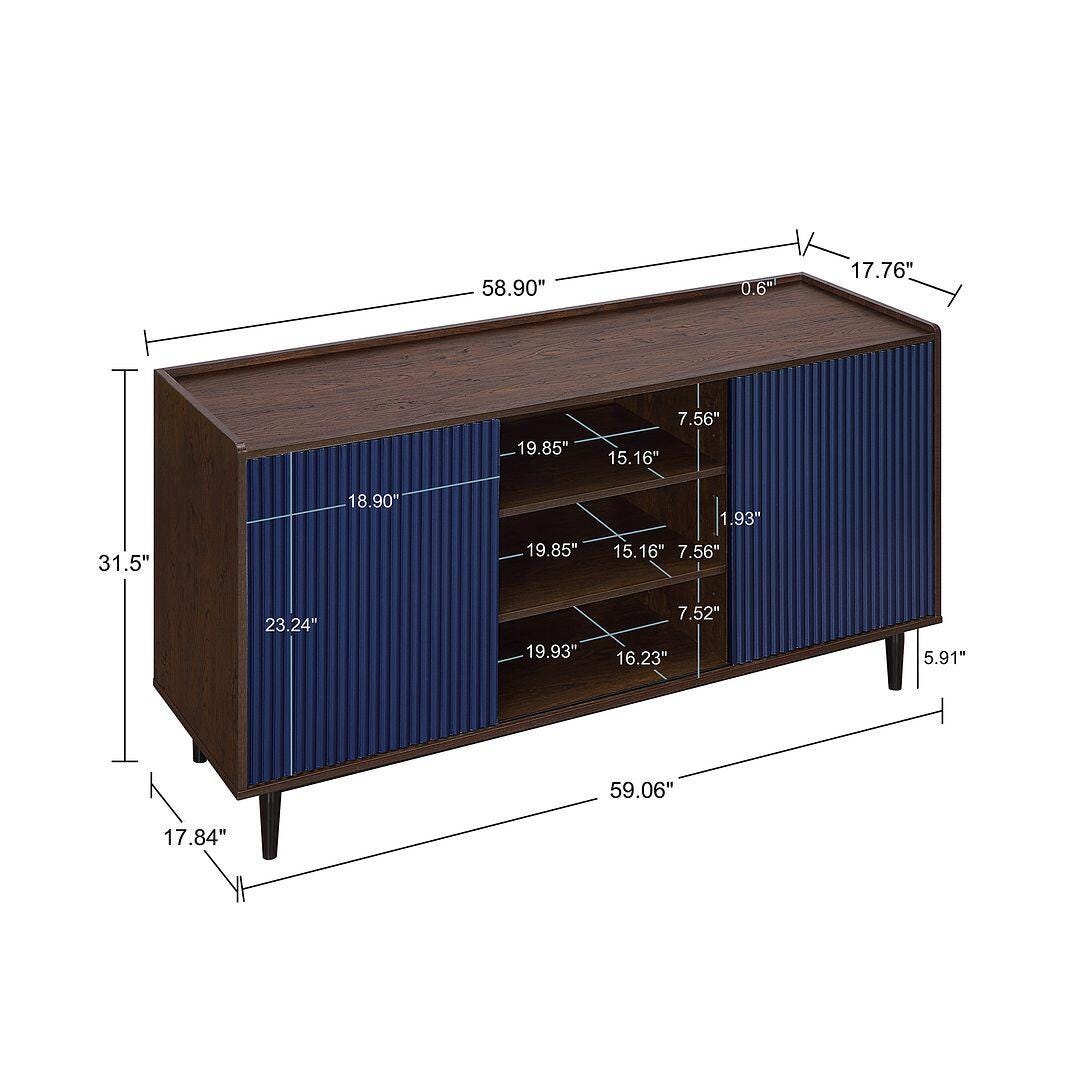 Duane Ribbed Sideboard, Dark Brown/Navy Blue, large