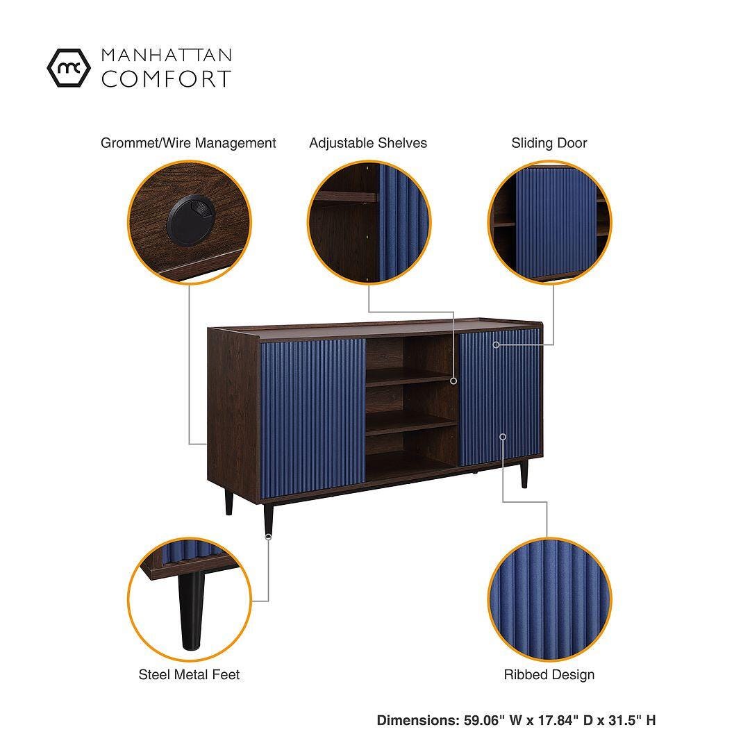 Duane Ribbed Sideboard, Dark Brown/Navy Blue, large