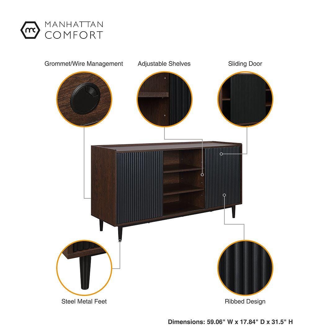 Duane Ribbed Sideboard, Dark Brown/Black, large