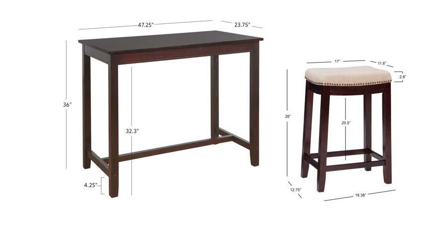 Linon Claridge Three Piece Counter Set, Tan, large