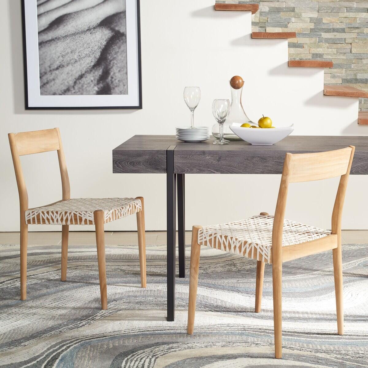 Safavieh Pranit Dining Chair (Set of 2), White/Natural, rollover