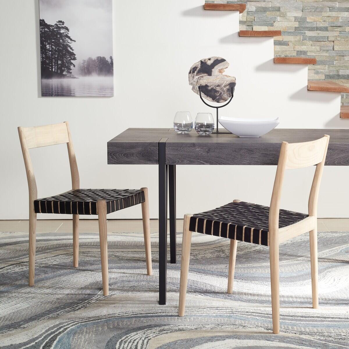 Safavieh Emilio  Dining Chair (Set of 2), Black/Natural, rollover