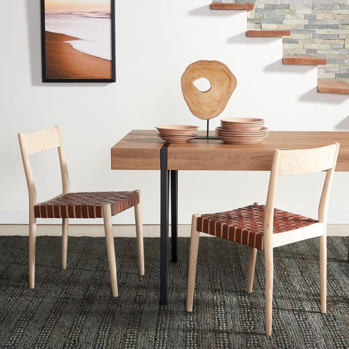 Safavieh Emilio  Dining Chair (Set of 2), Cognac/Natural, rollover