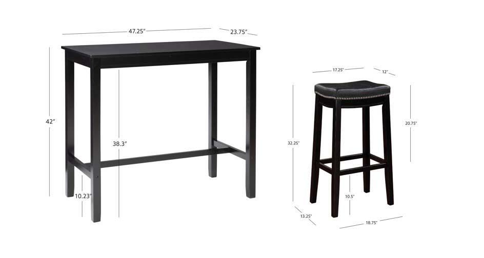 Linon Claridge Three Piece Bar Set, Black, large