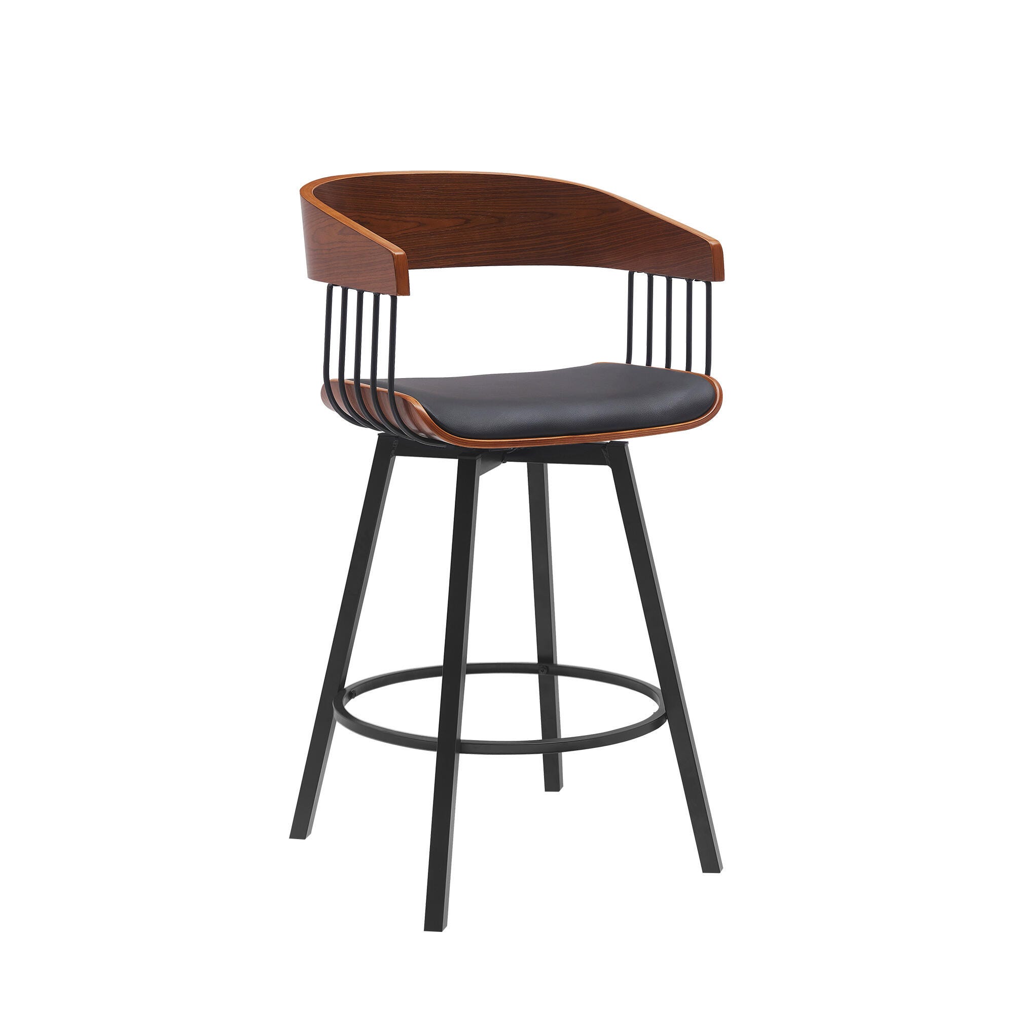 Athena Swivel Counter Stool, Black/Walnut, large