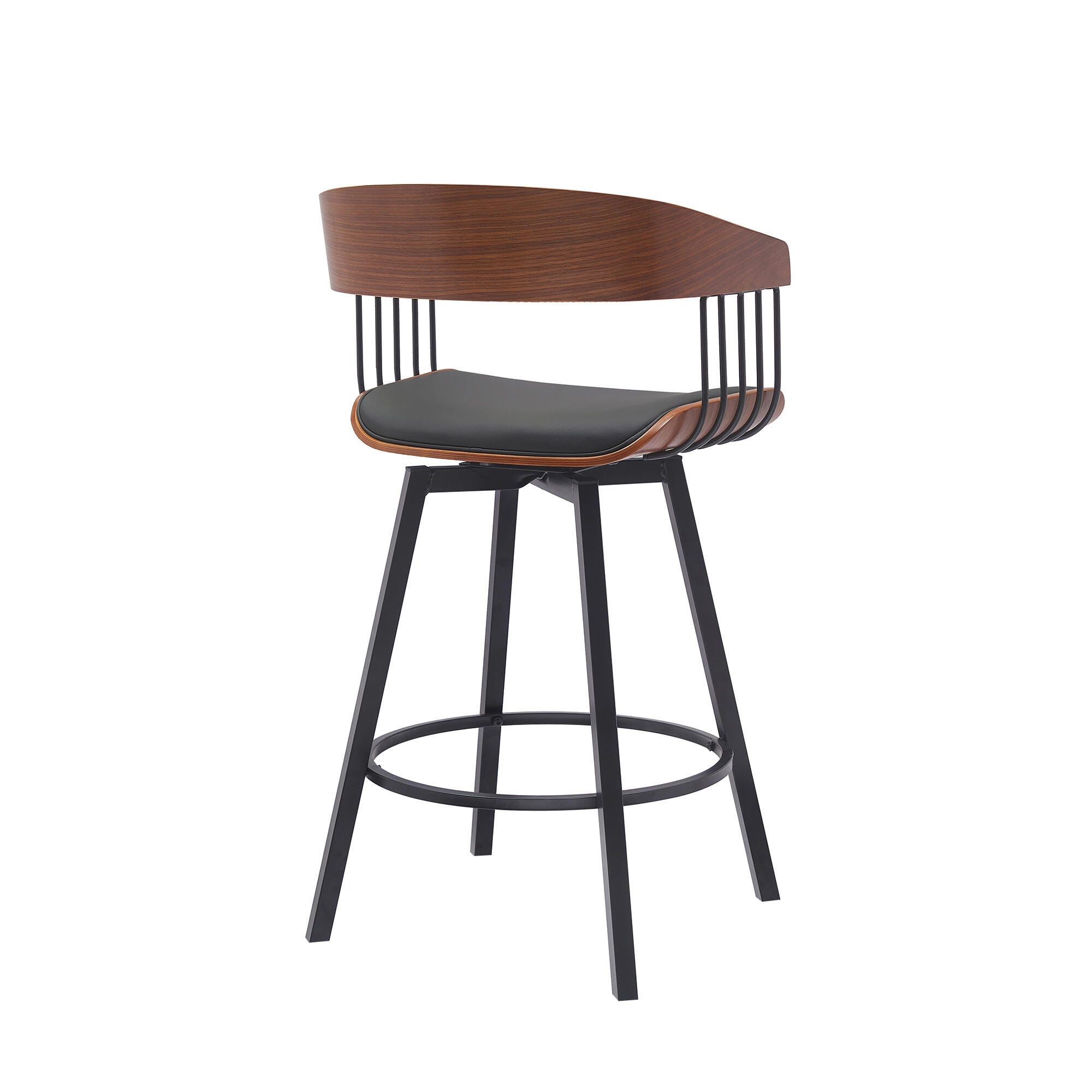 Athena Swivel Counter Stool, Black/Walnut, large
