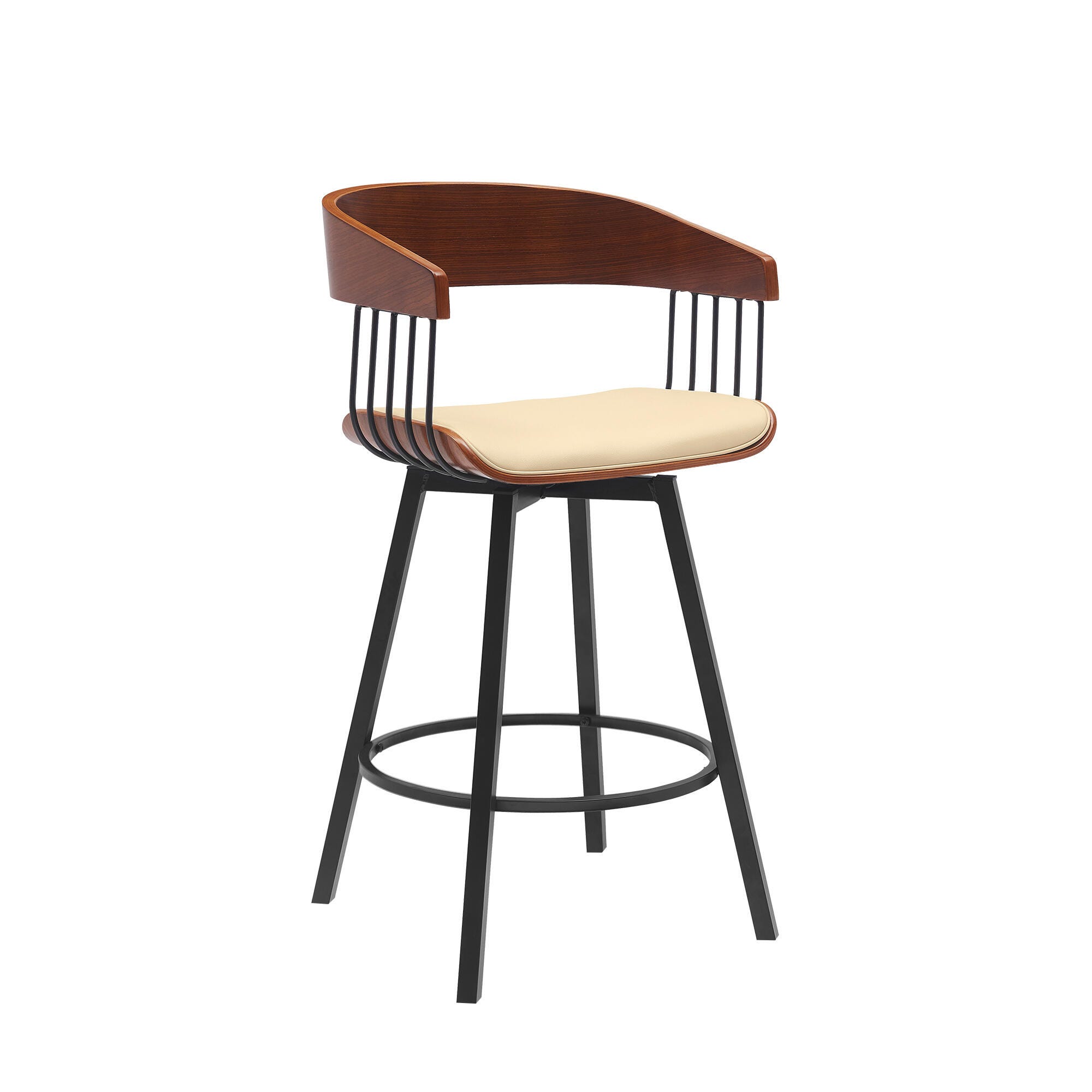 Athena Swivel Counter Stool, Cream/Walnut/Black, large