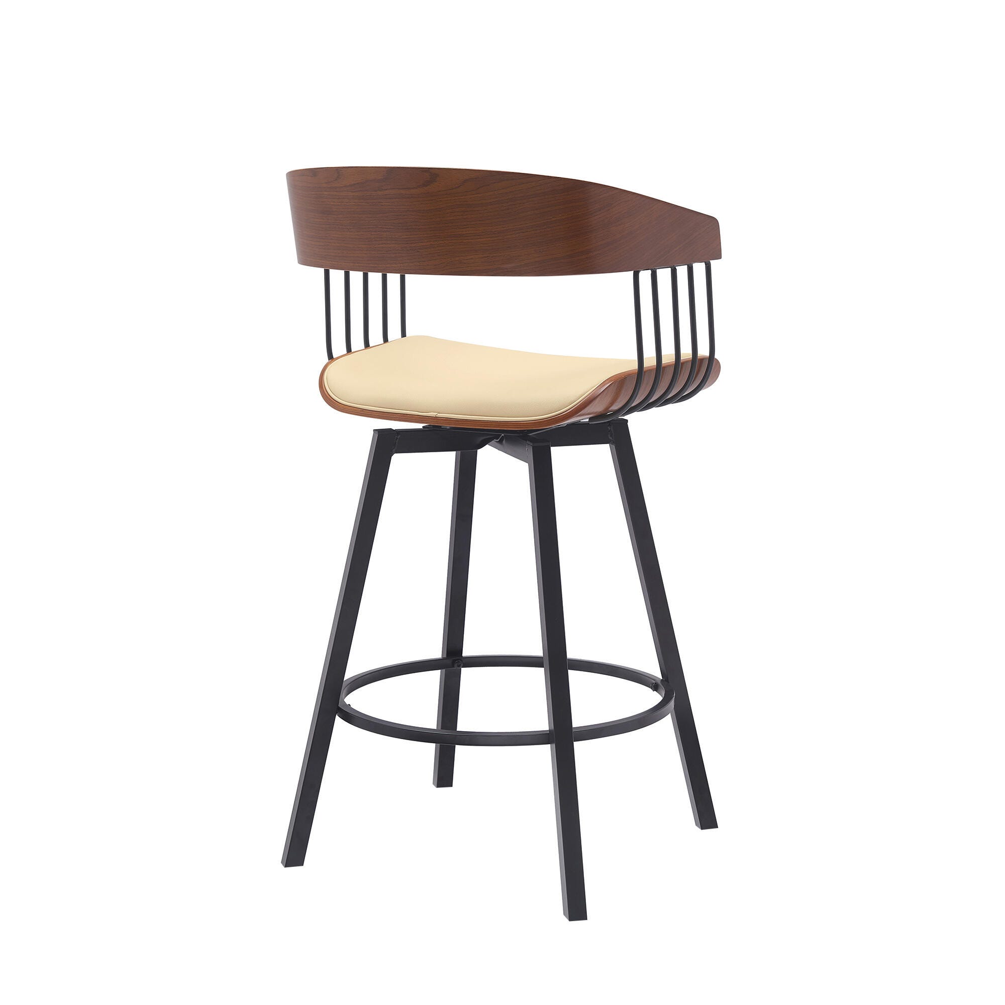 Athena Swivel Counter Stool, Cream/Walnut/Black, large