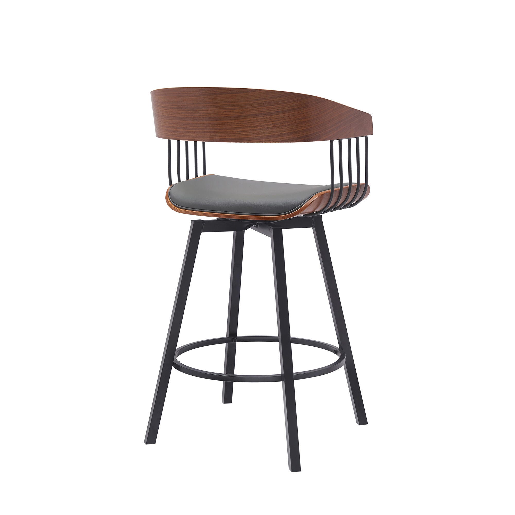 Athena Swivel Counter Stool, Gray/Walnut/Black, large