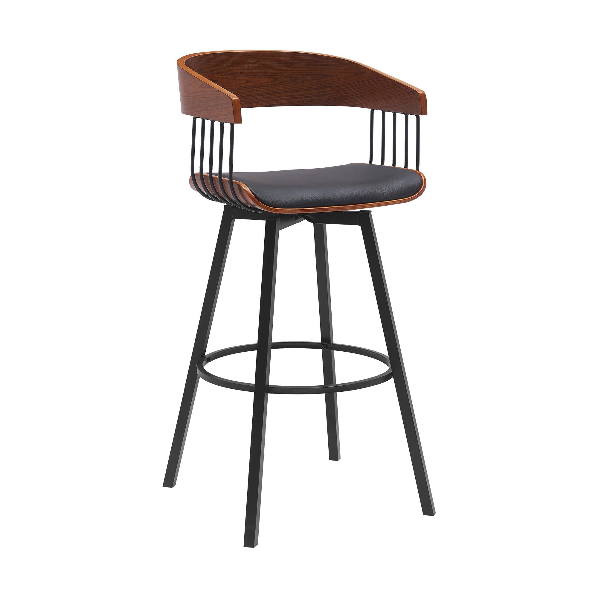 Athena Swivel Bar Stool, Black/Walnut, large