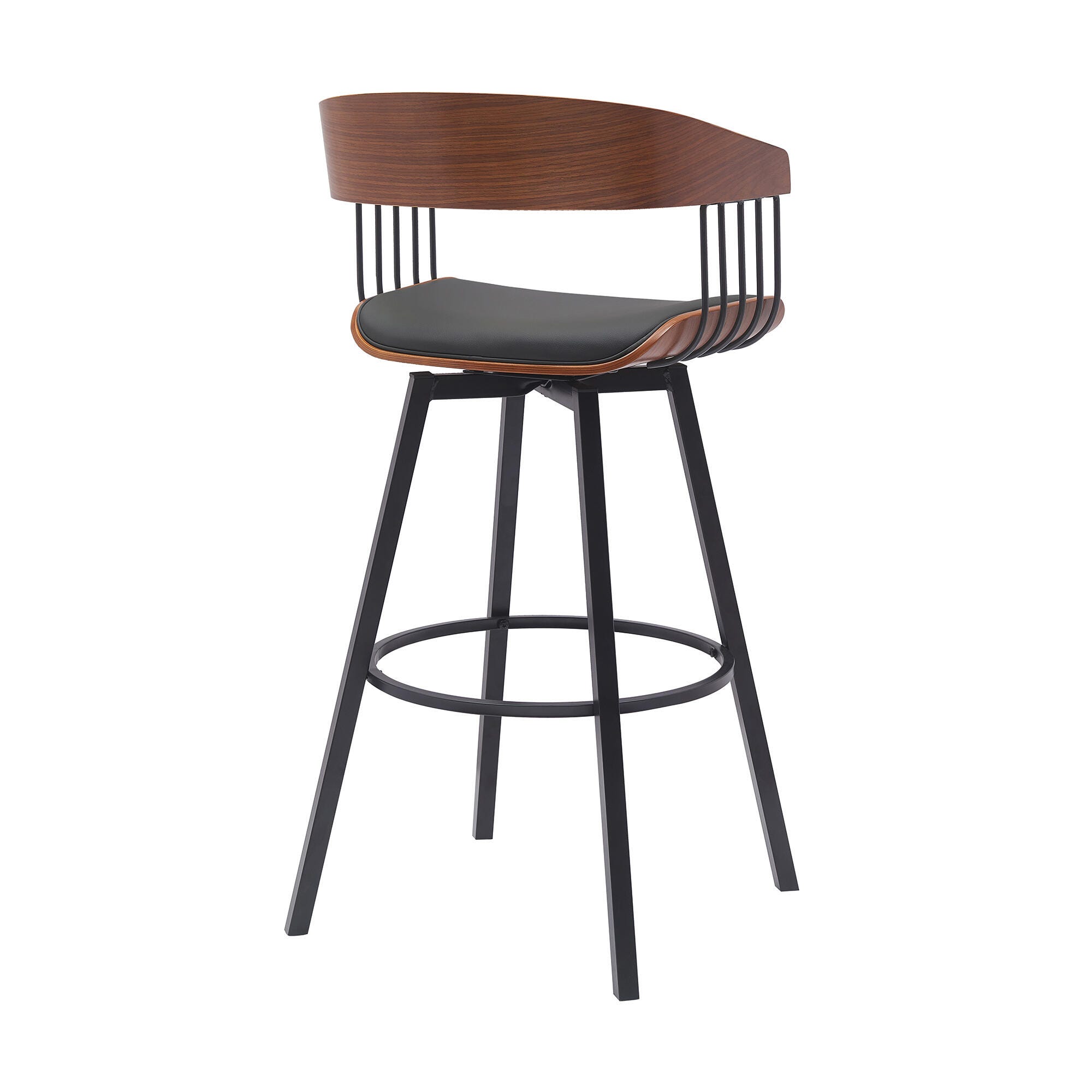 Athena Swivel Bar Stool, Black/Walnut, large