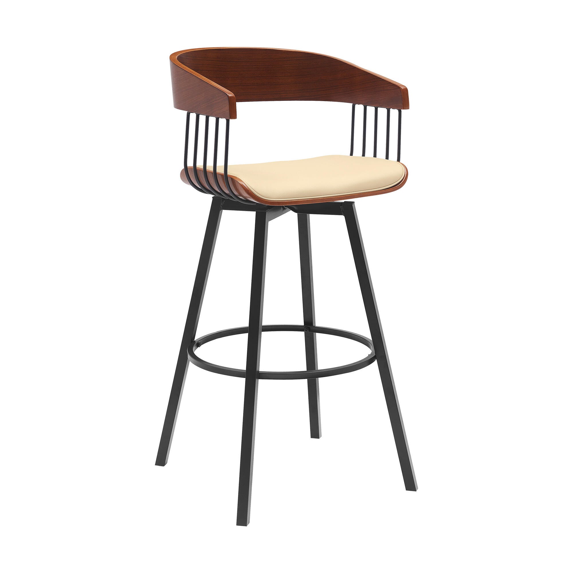 Athena Swivel Bar Stool, Cream/Walnut/Black, large