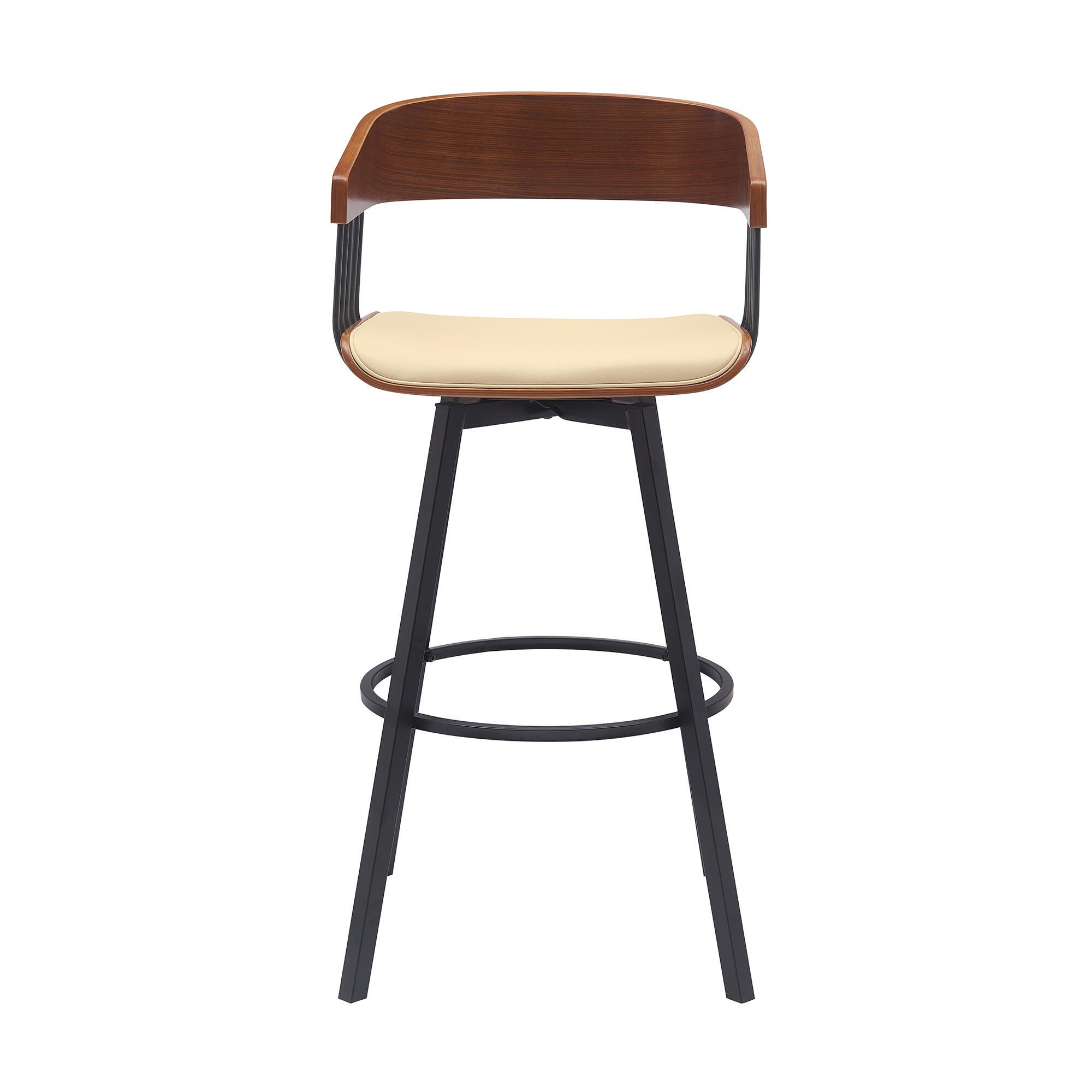 Athena Swivel Bar Stool, Cream/Walnut/Black, large