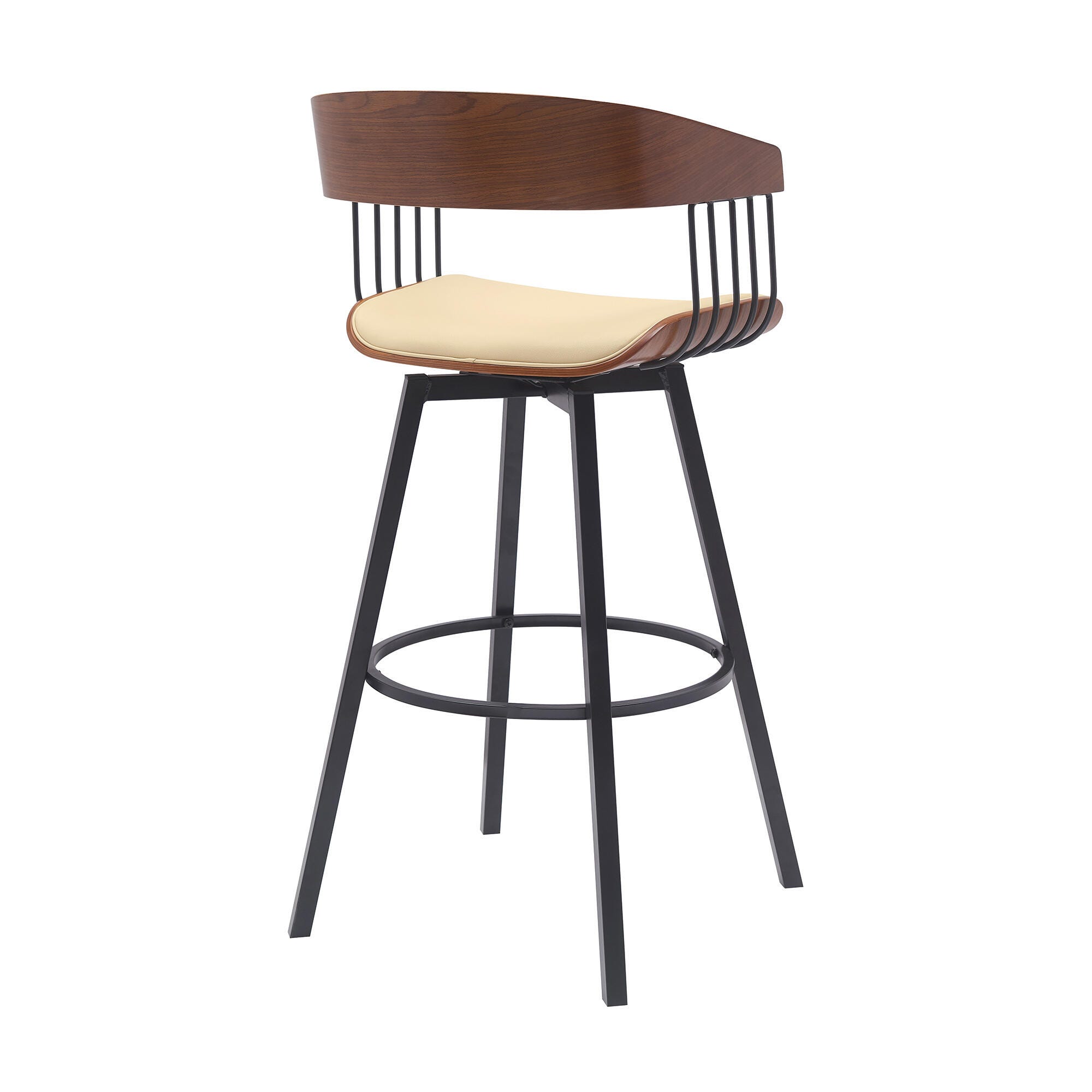 Athena Swivel Bar Stool, Cream/Walnut/Black, large