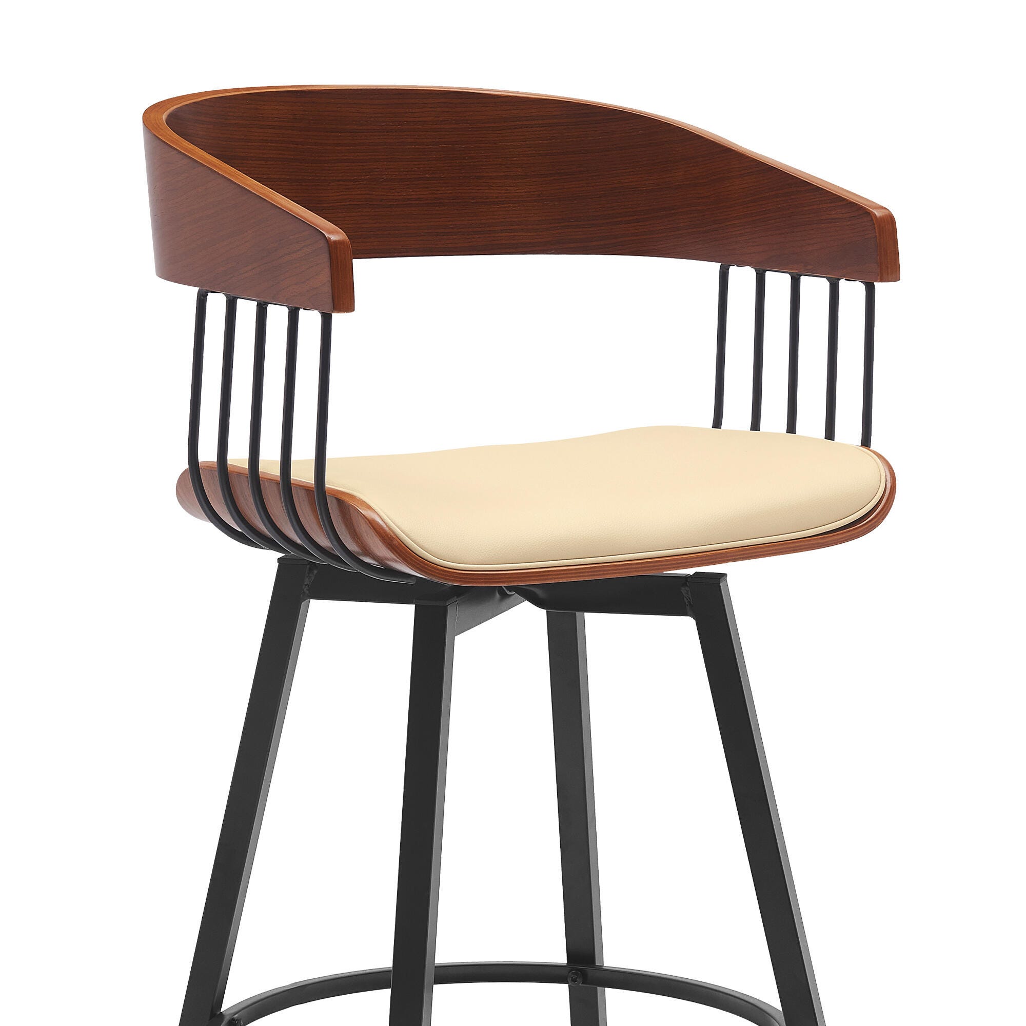 Athena Swivel Bar Stool, Cream/Walnut/Black, large