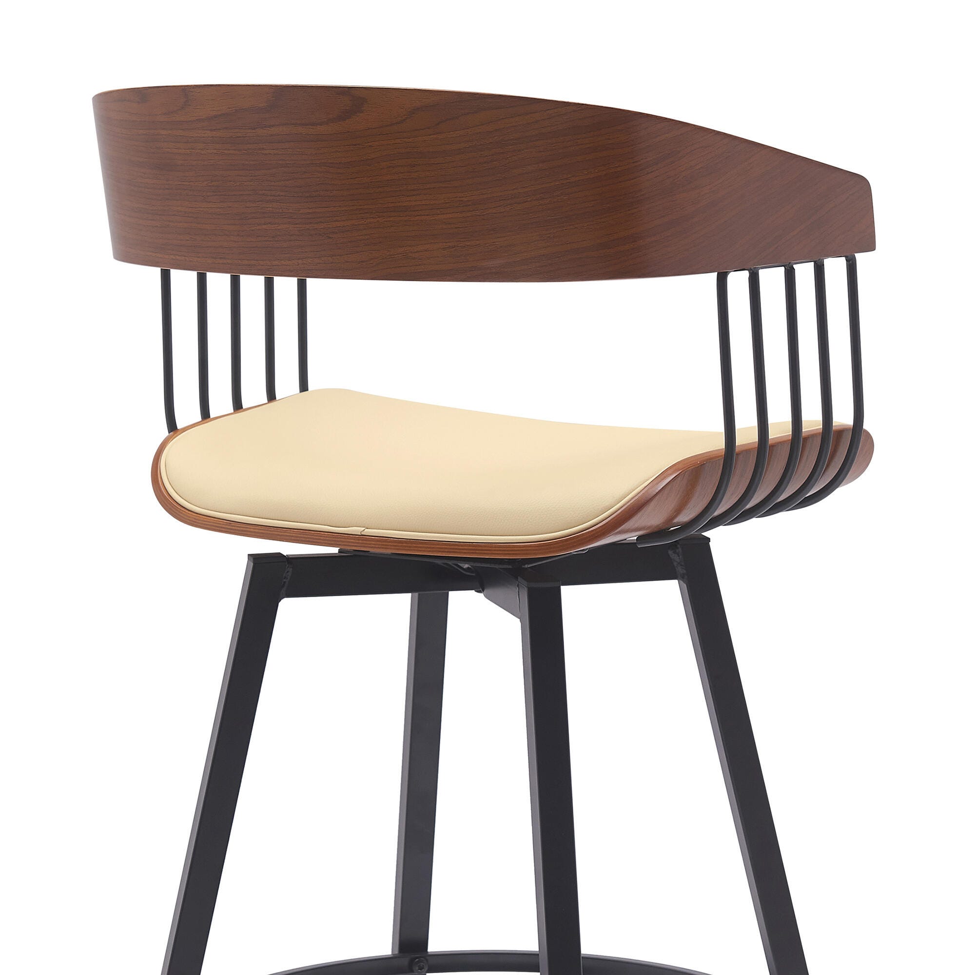 Athena Swivel Bar Stool, Cream/Walnut/Black, large